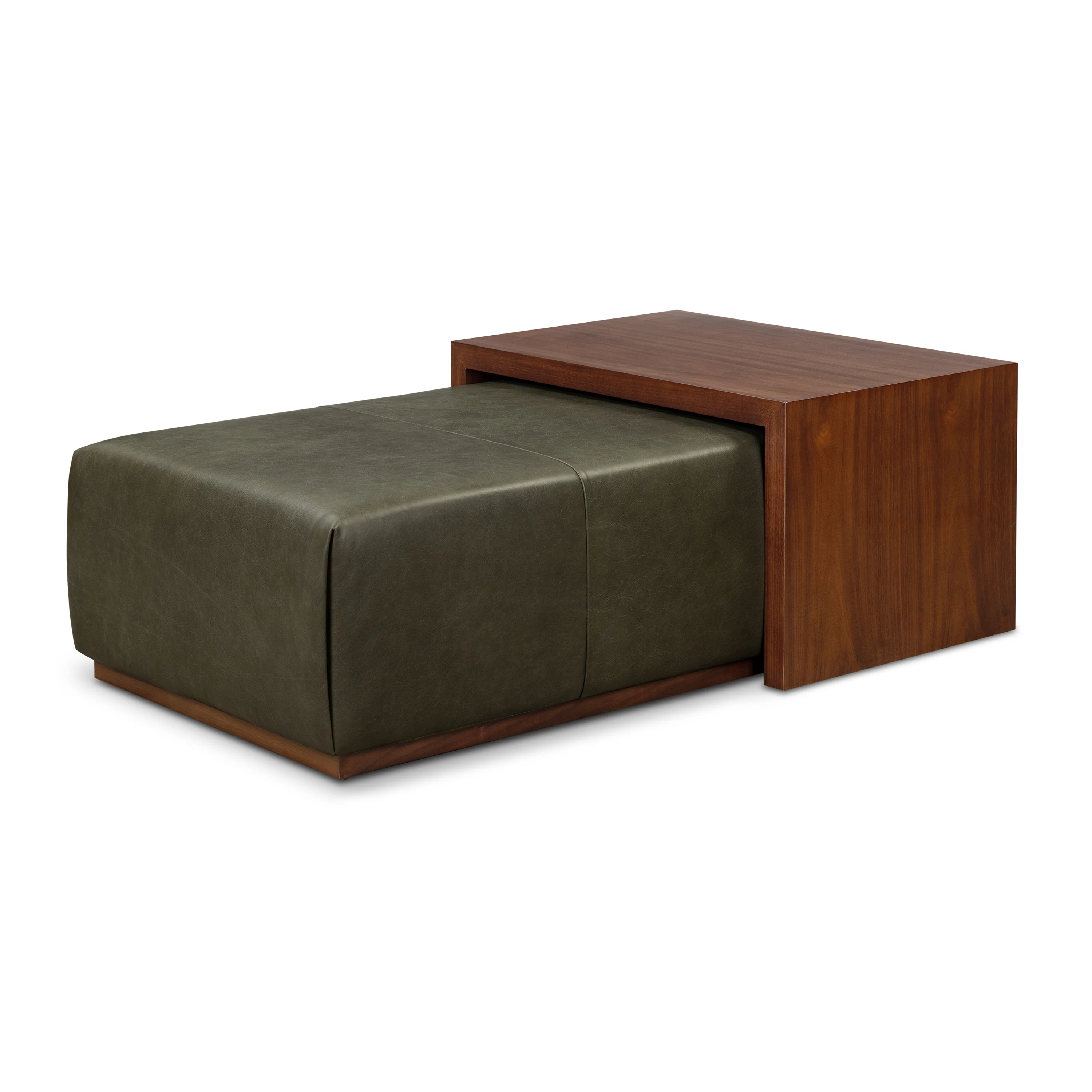 Jarmo Leather Ottoman with Walnut Table | Olivine Green - Image 5