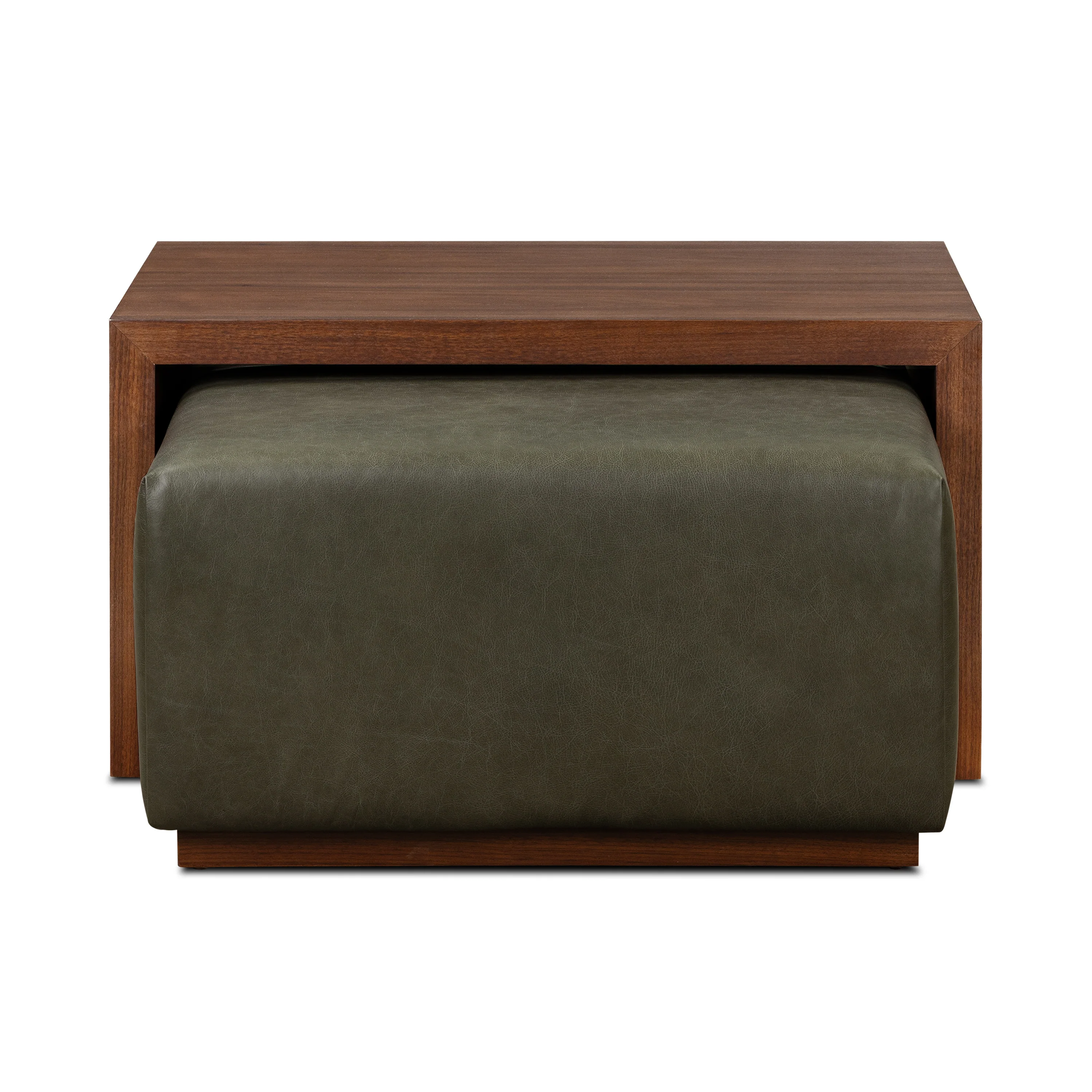 Jarmo Leather Ottoman with Walnut Table | Olivine Green - Image 6