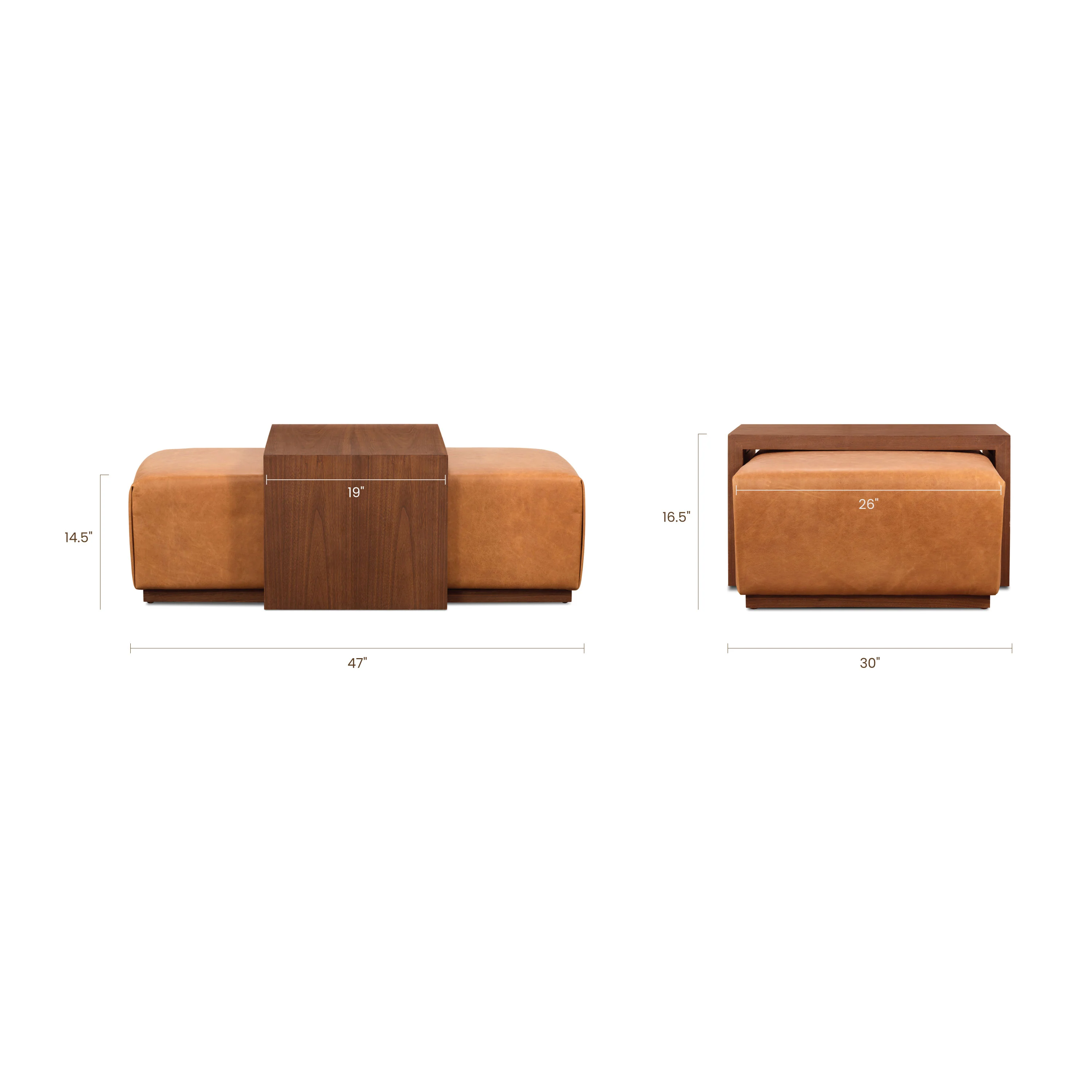 Jarmo Leather Ottoman with Walnut Table | Saddle Tan - Image 12