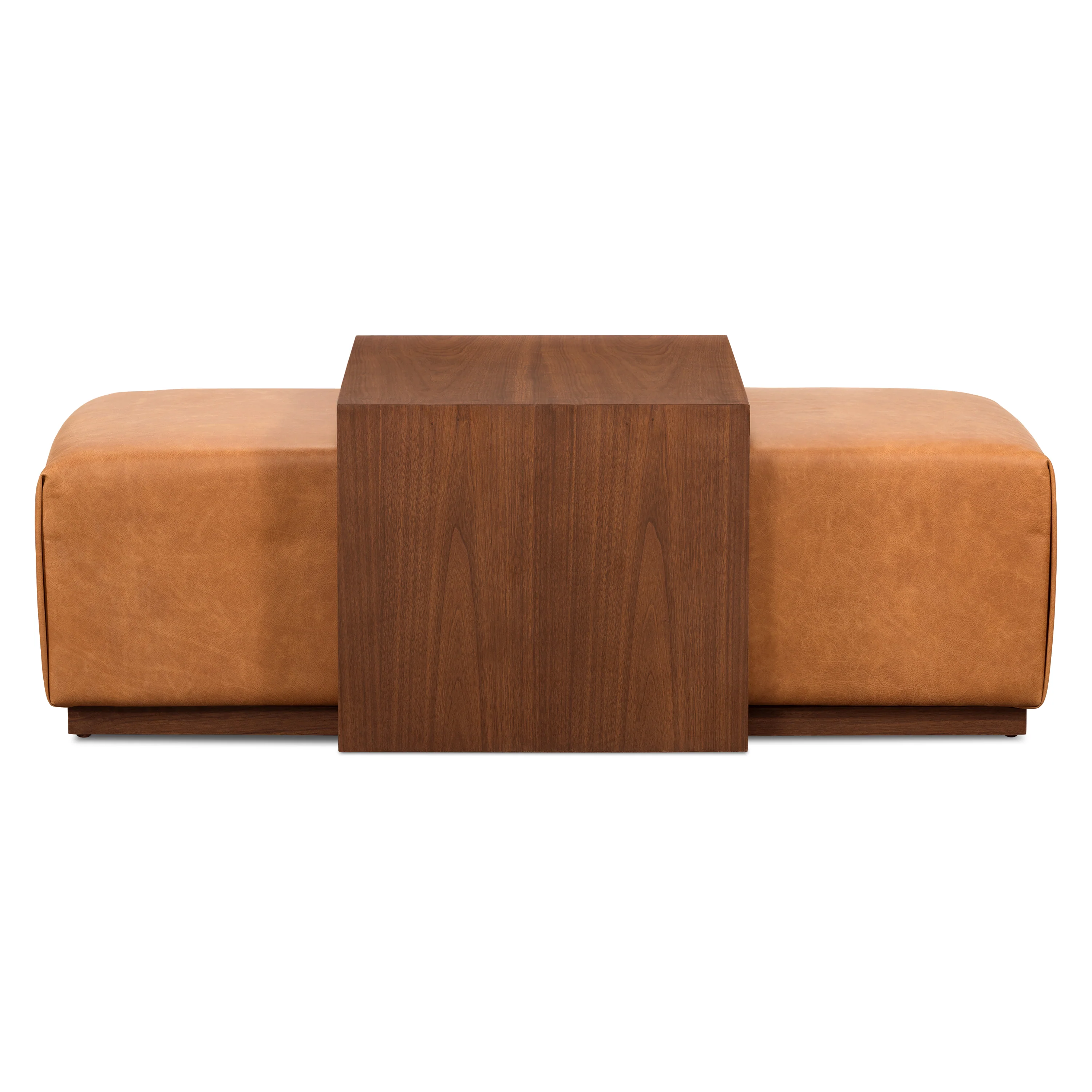 Jarmo Leather Ottoman with Walnut Table | Saddle Tan - Image 2