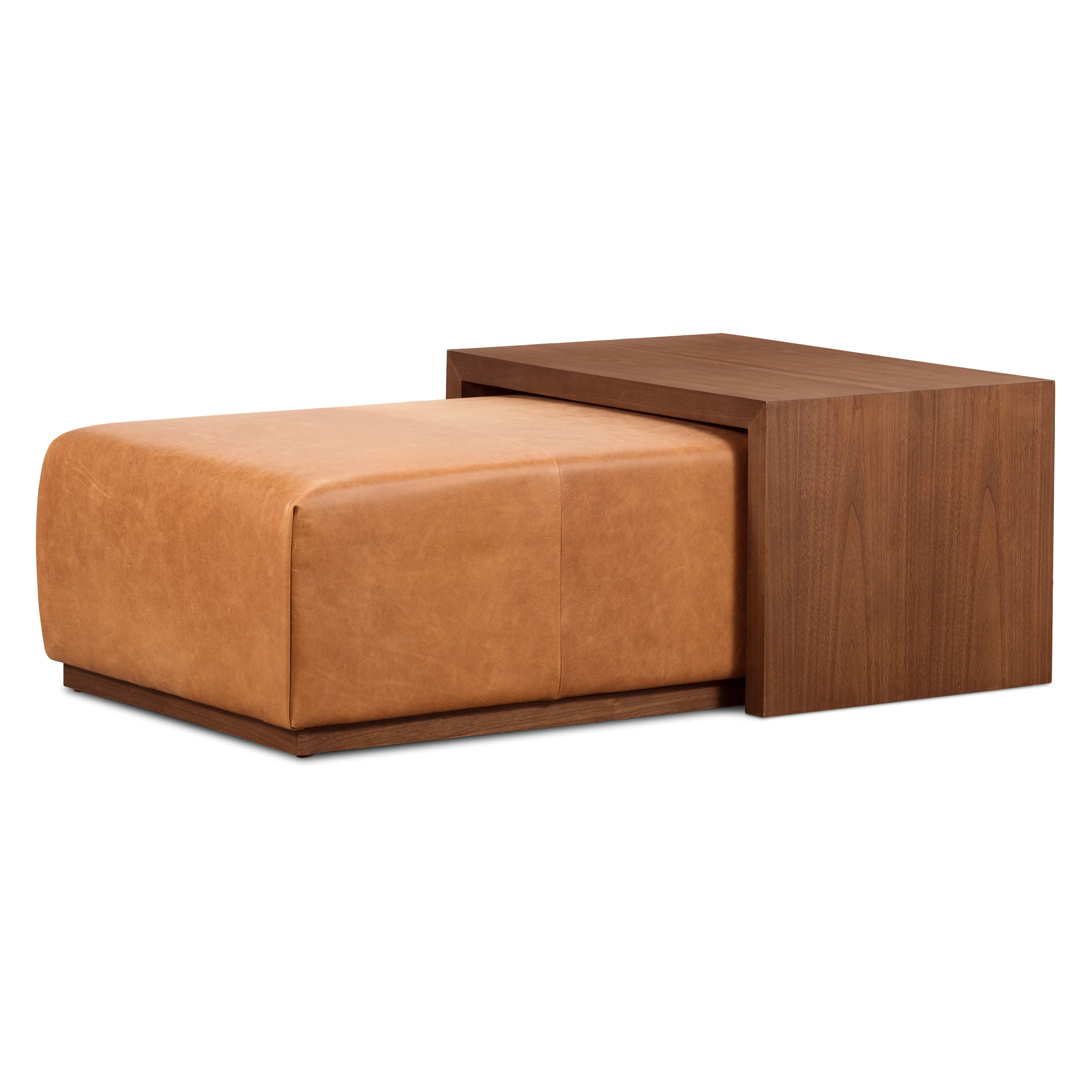 Jarmo Leather Ottoman with Walnut Table | Saddle Tan - Image 3