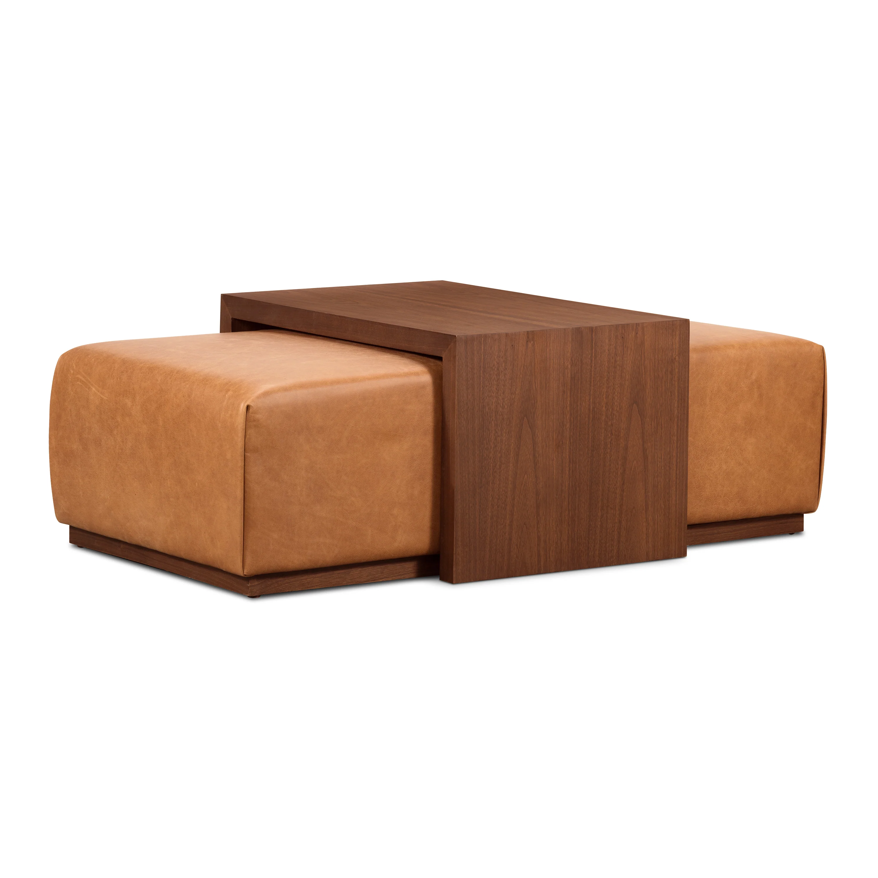 Jarmo Leather Ottoman with Walnut Table | Saddle Tan - Image 4