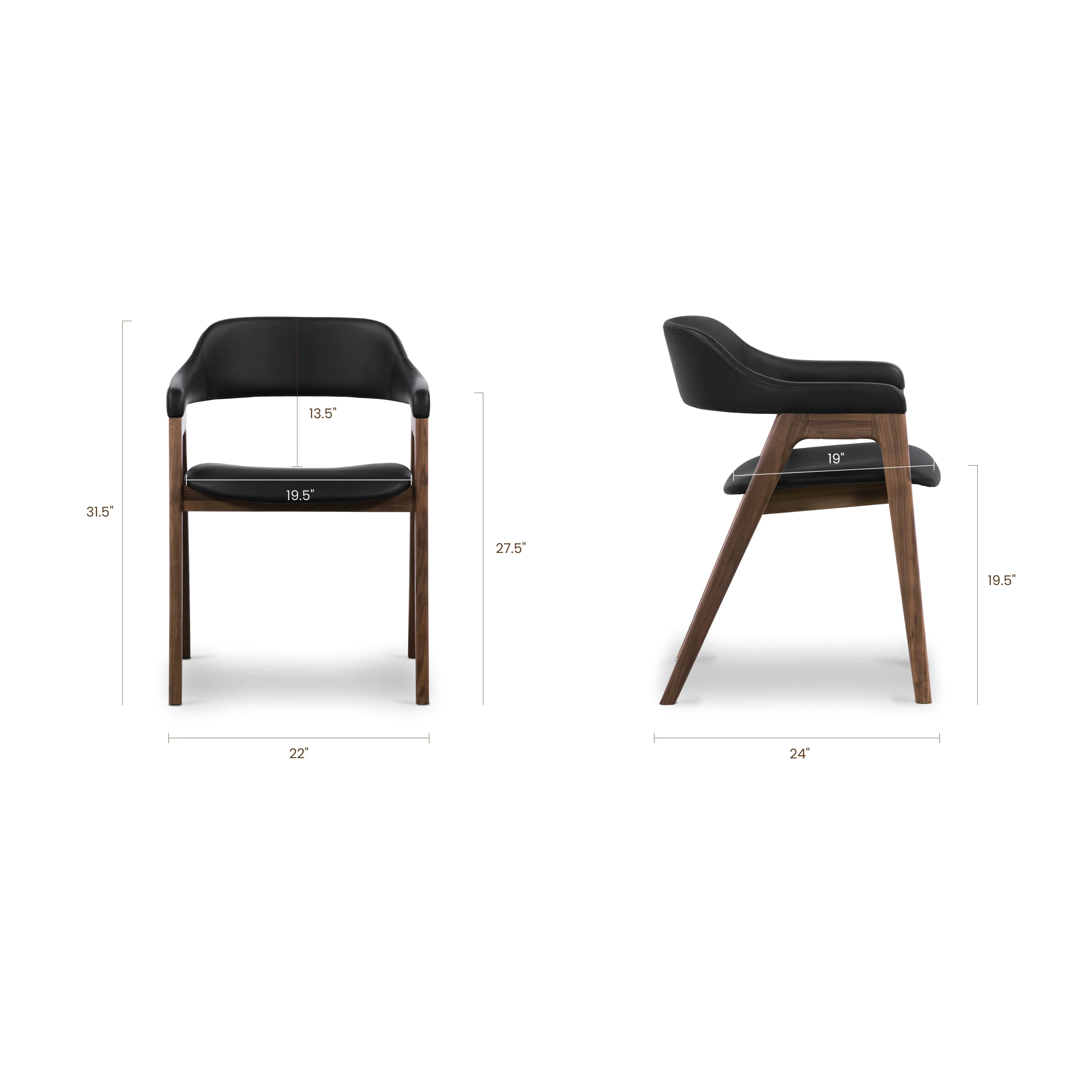 Lando Leather Dining Chair | Black/Walnut - Image 15