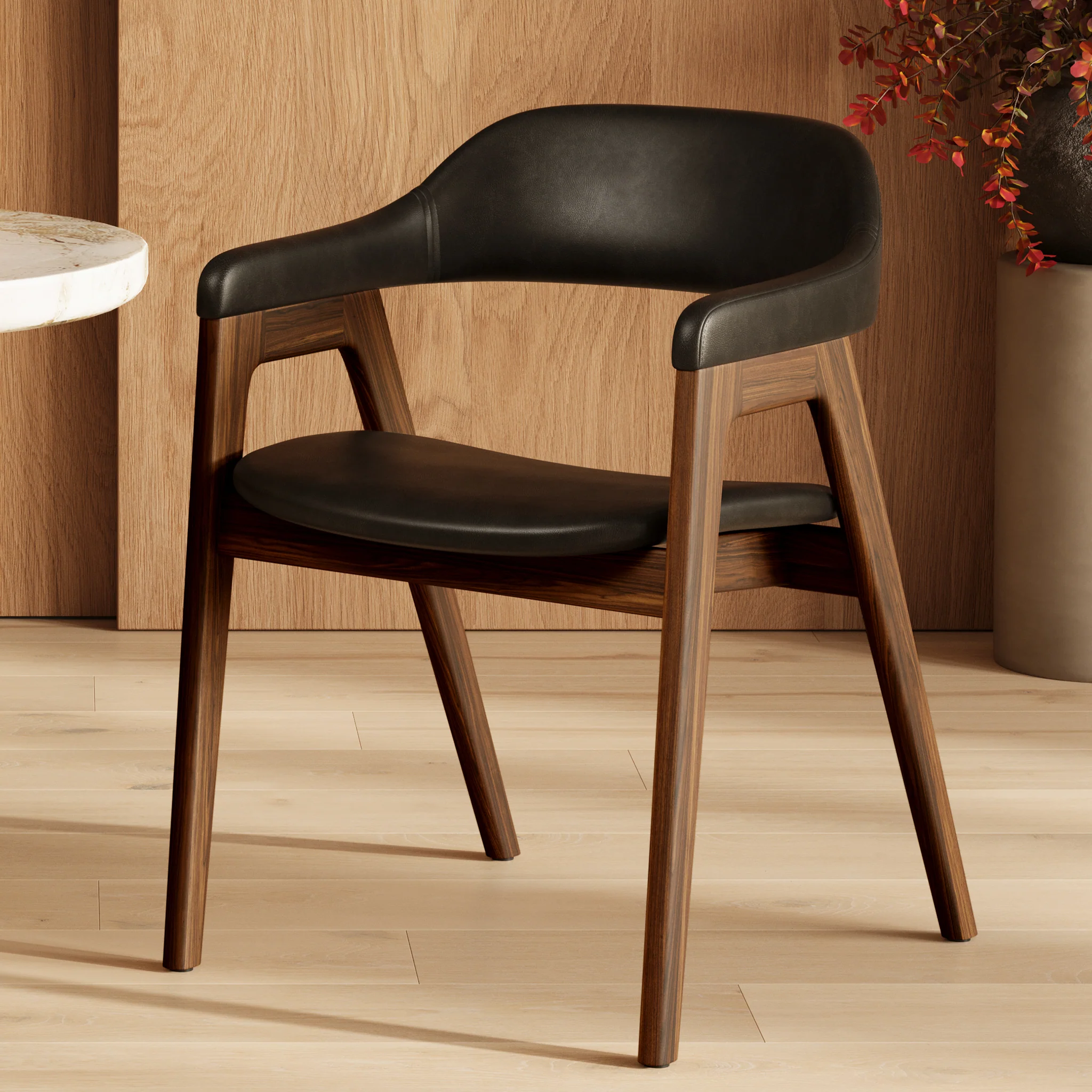 Lando Leather Dining Chair | Black/Walnut - Image 2