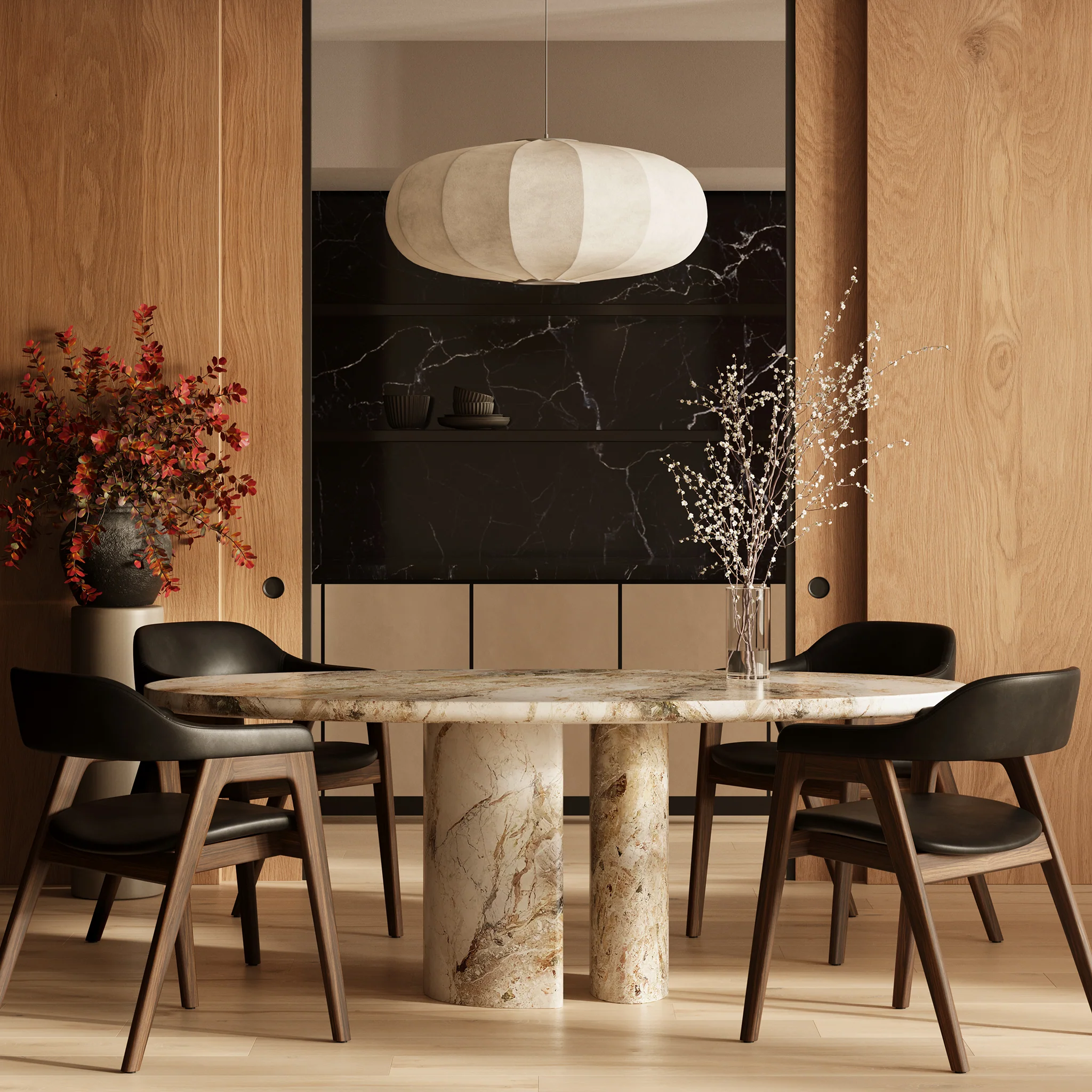Lando Leather Dining Chair | Black/Walnut - Image 3