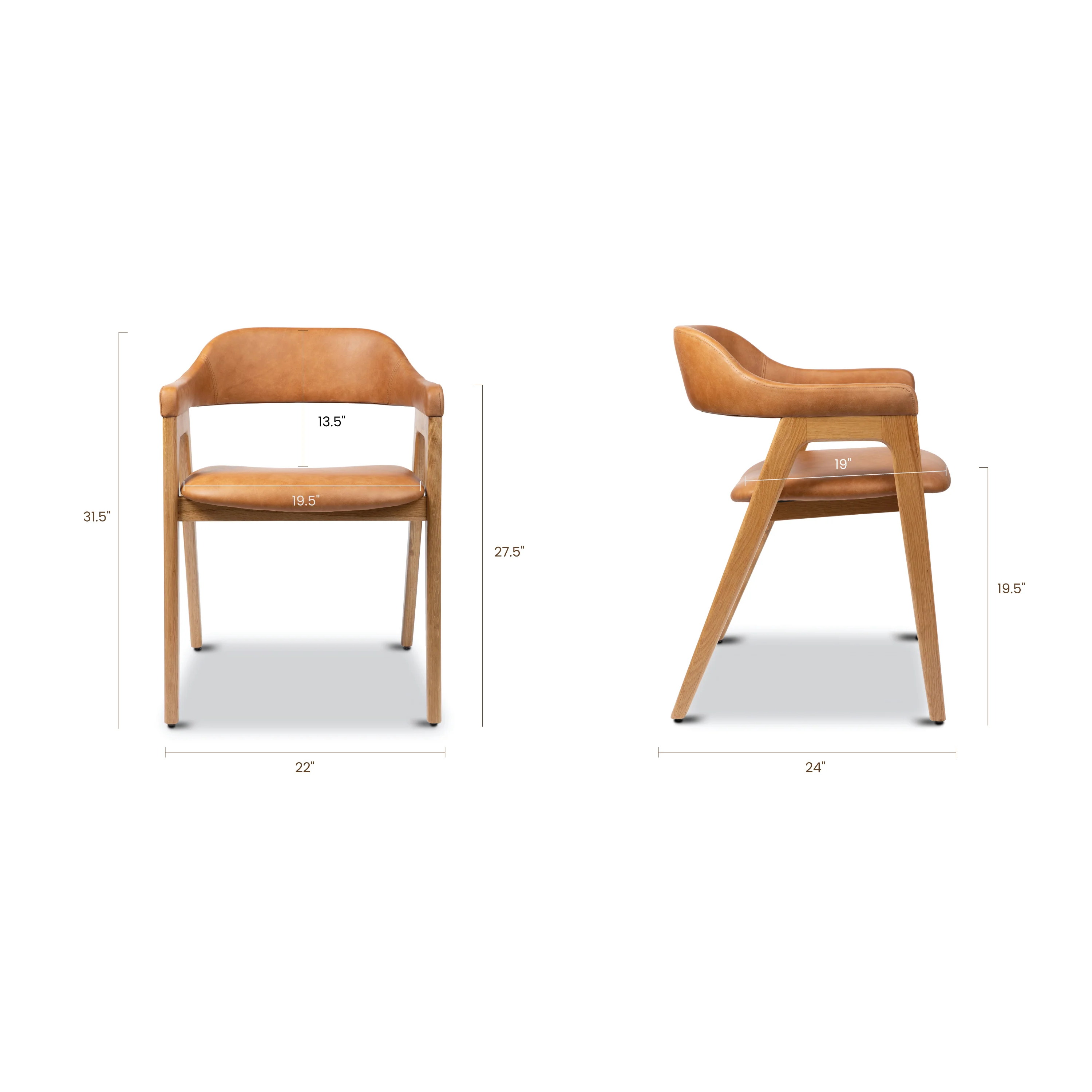 Lando Leather Dining Chair | Caramel Tan/Oak - Image 8