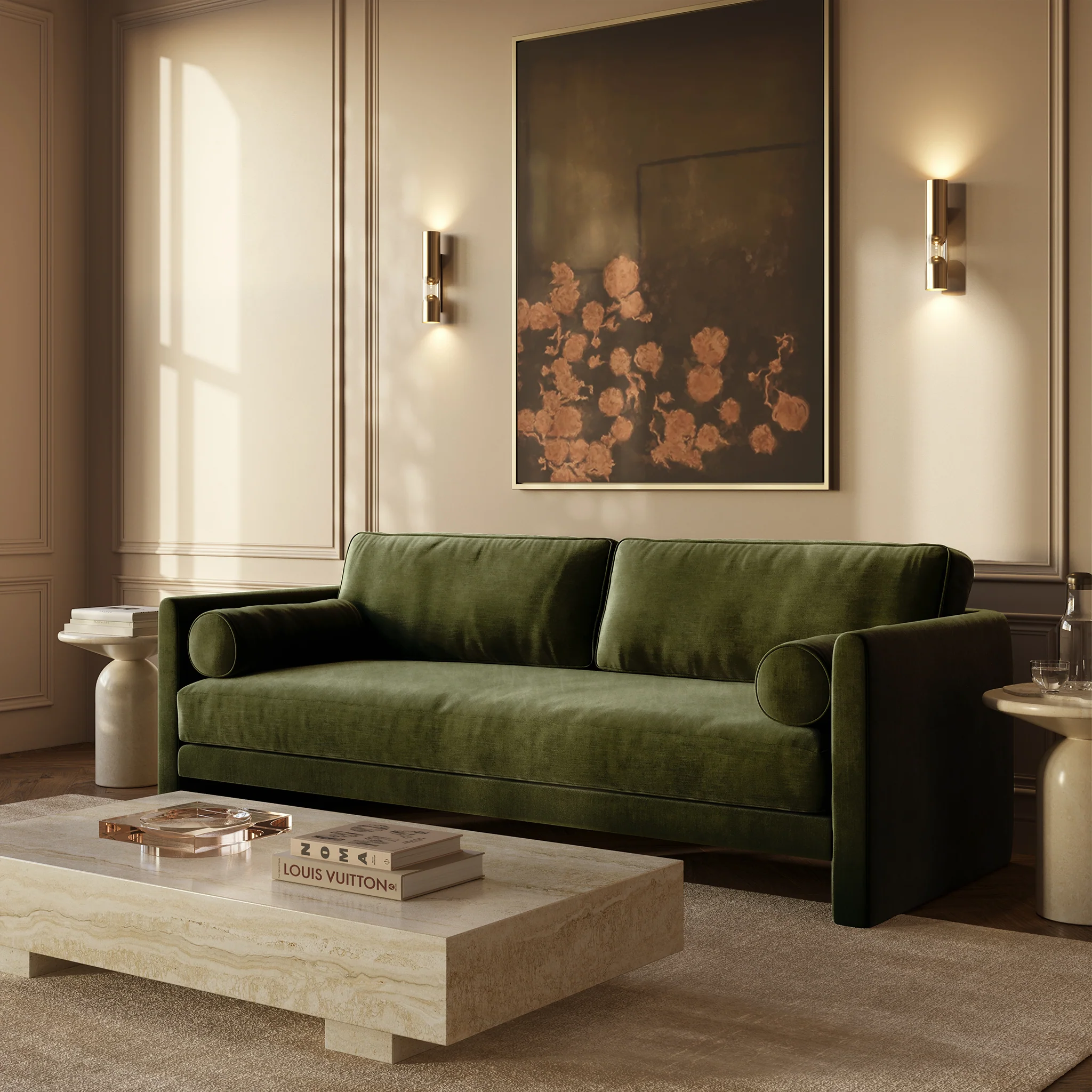 Lea 90.5" Sofa | Distressed Green Velvet - Image 3
