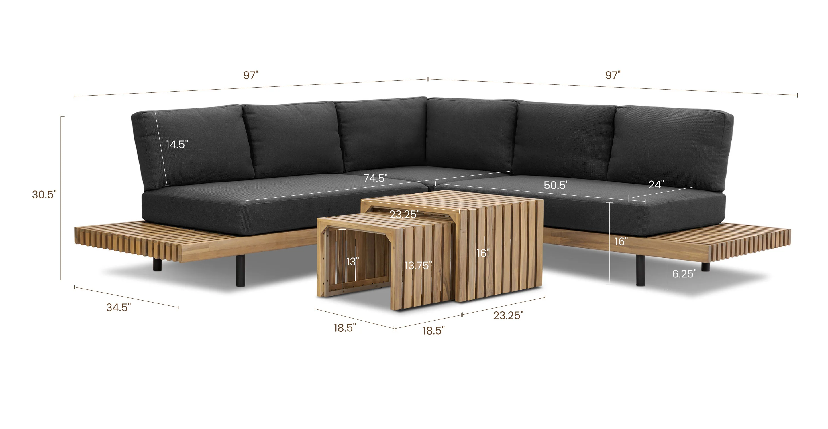 Lobos Outdoor Corner Sectional with Coffee Table | Medium Grey - Image 33