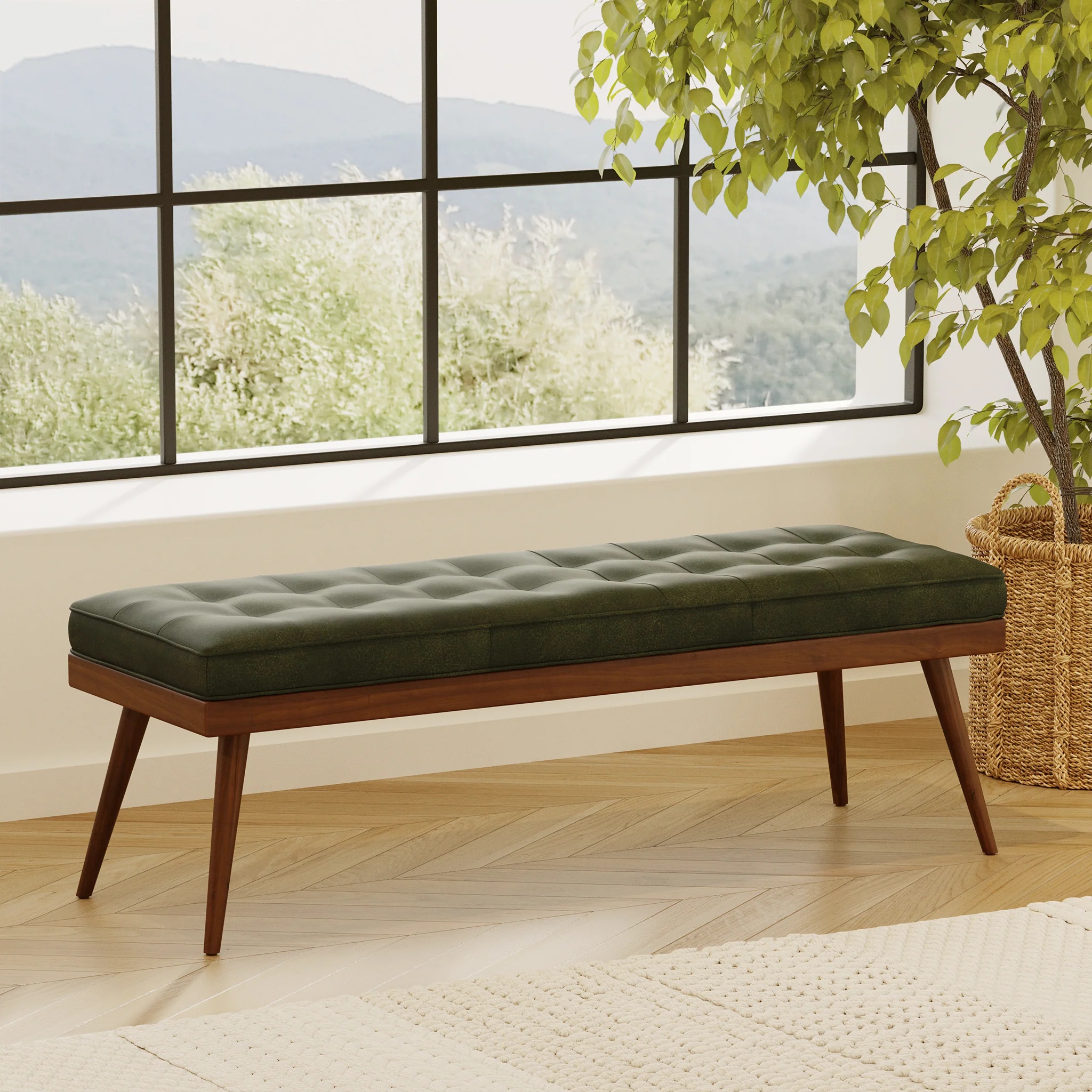 Luca Leather Bench | Olivine Green - Image 2