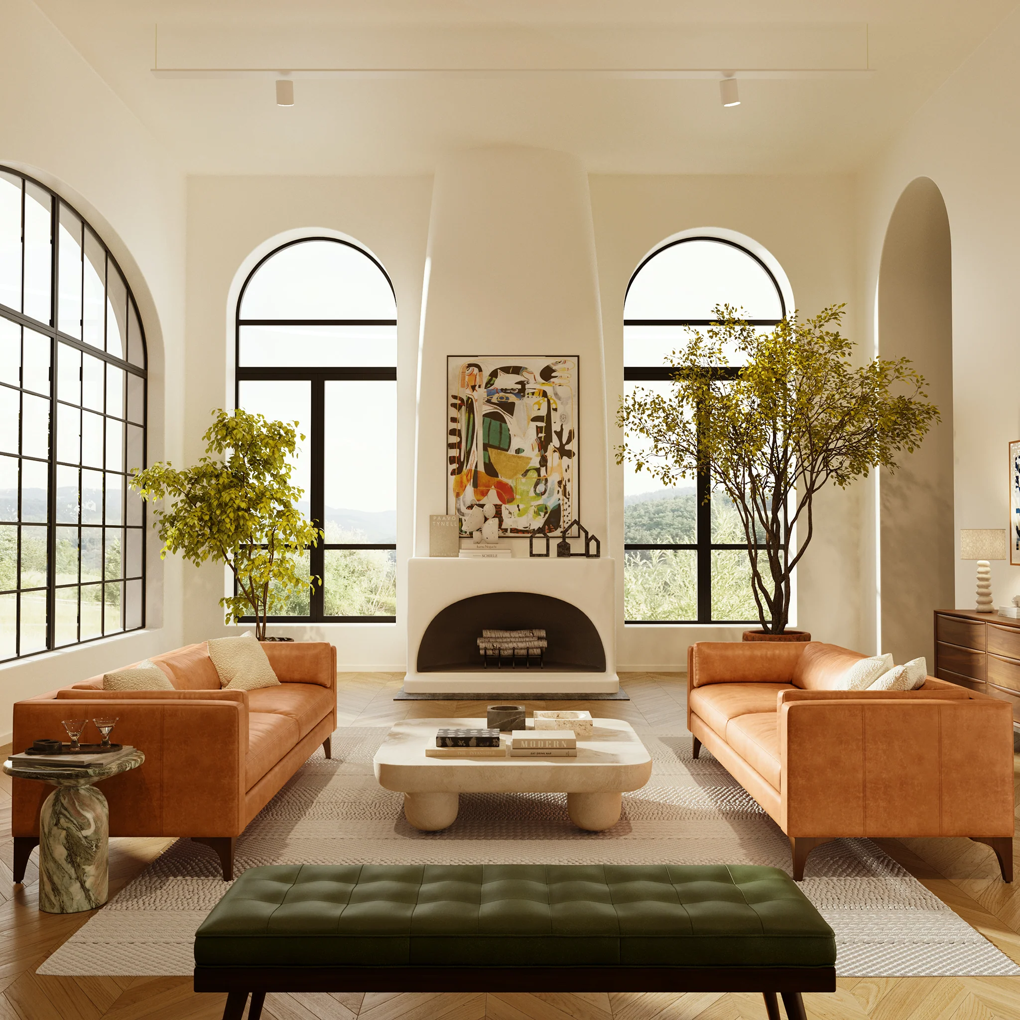 Luca Leather Bench | Olivine Green - Image 3