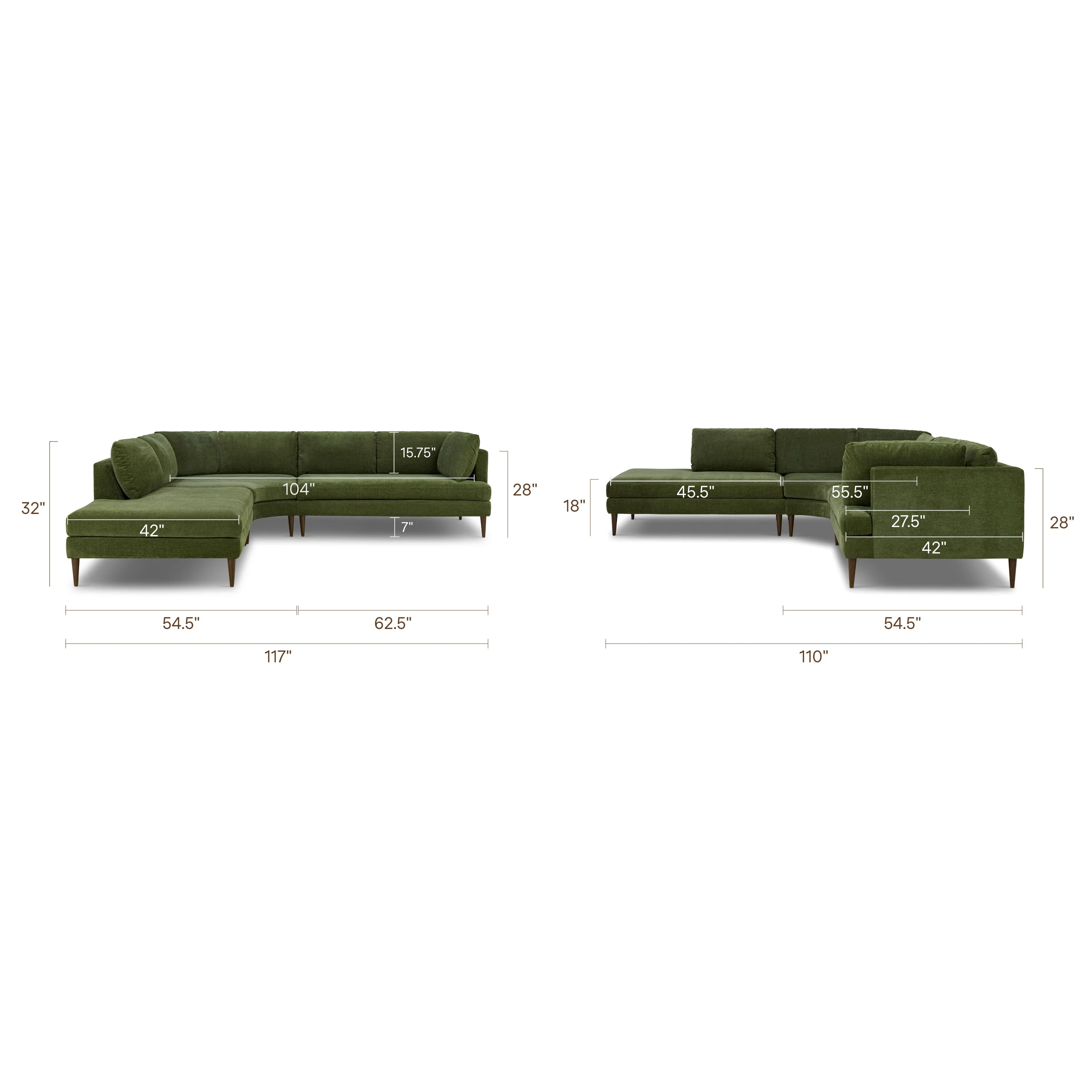 Lucerne Left-Facing Bumper Chaise Sectional | Distressed Green Velvet - Image 17