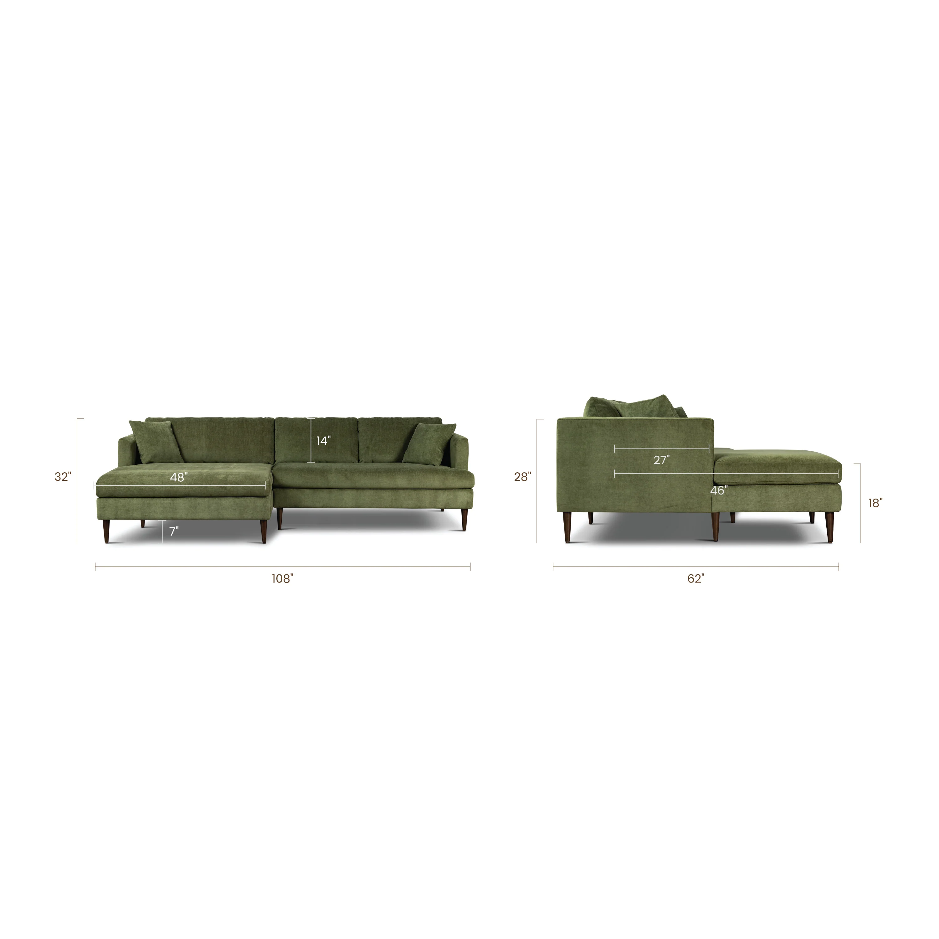 Lucerne Left-Facing Sectional with Extra-Wide Chaise | Distressed Green Velvet - Image 17