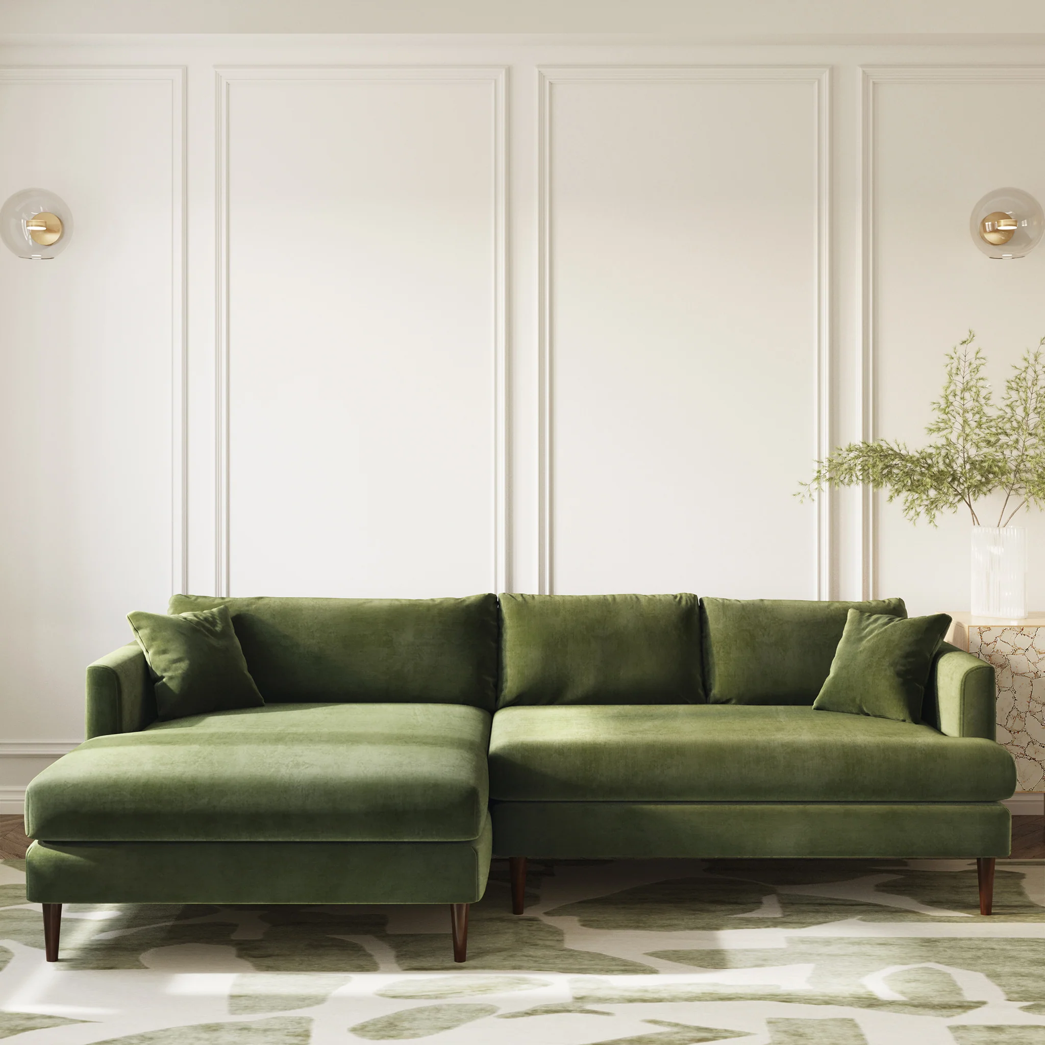 Lucerne Left-Facing Sectional with Extra-Wide Chaise | Distressed Green Velvet - Image 2