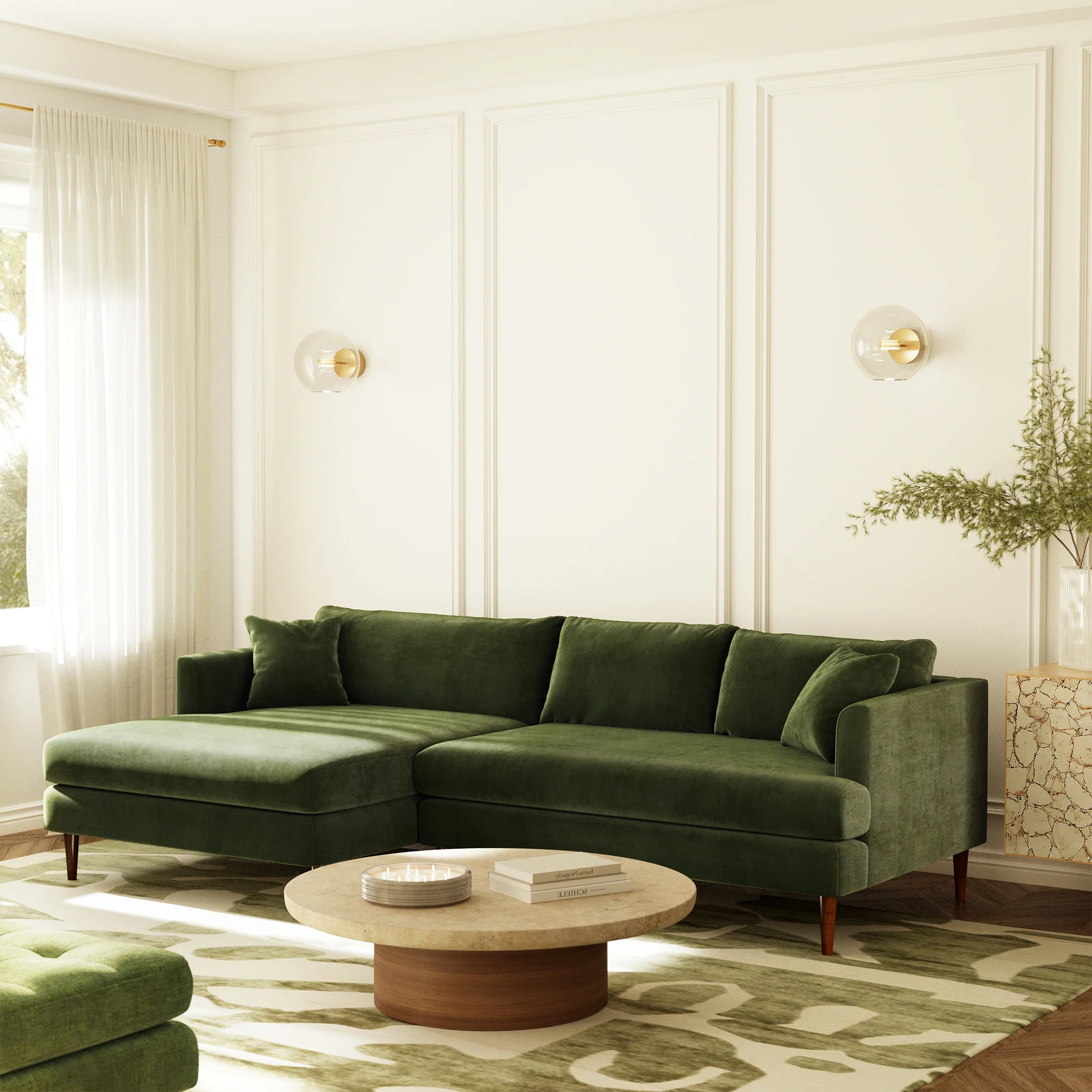 Lucerne Left-Facing Sectional with Extra-Wide Chaise | Distressed Green Velvet - Image 3
