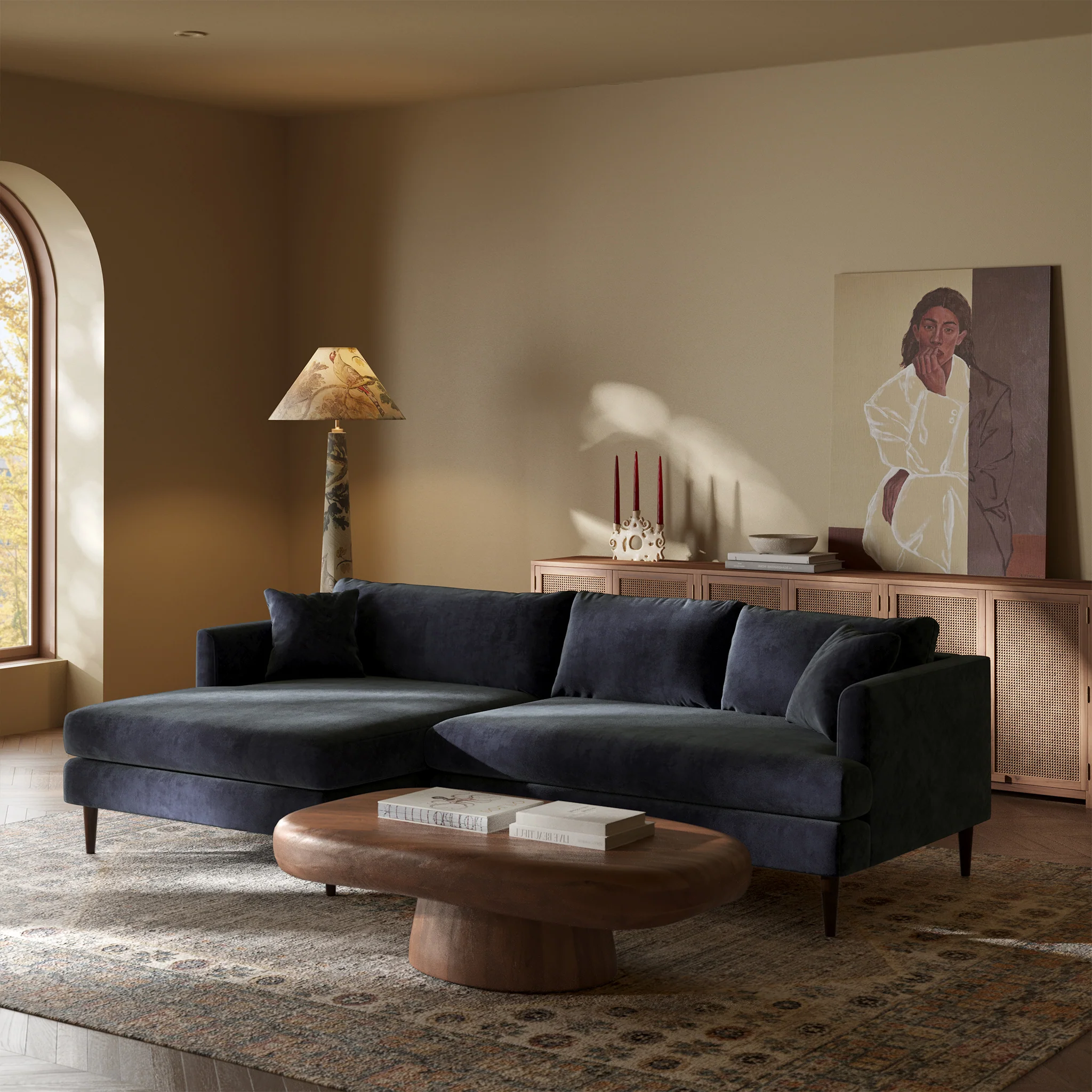 Lucerne Left-Facing Sectional with Extra-Wide Chaise | Mystic Blue - Image 3