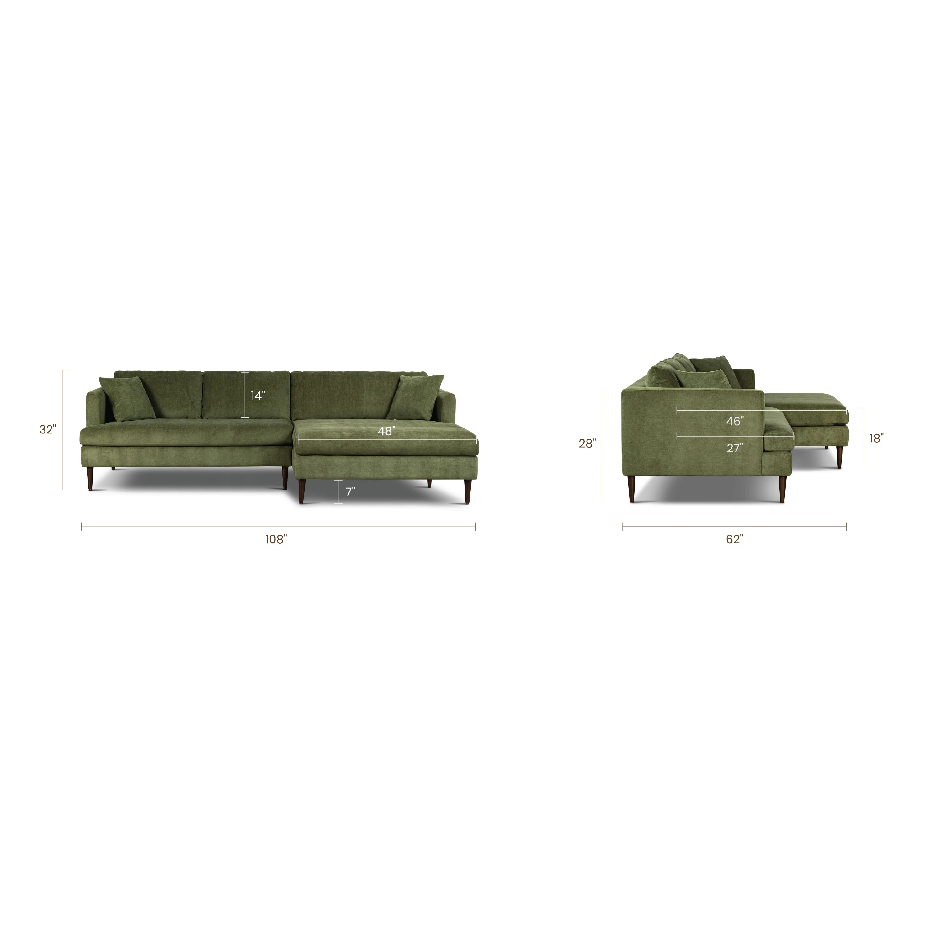 Lucerne Right-Facing Sectional with Extra-Wide Chaise | Distressed Green Velvet - Image 17