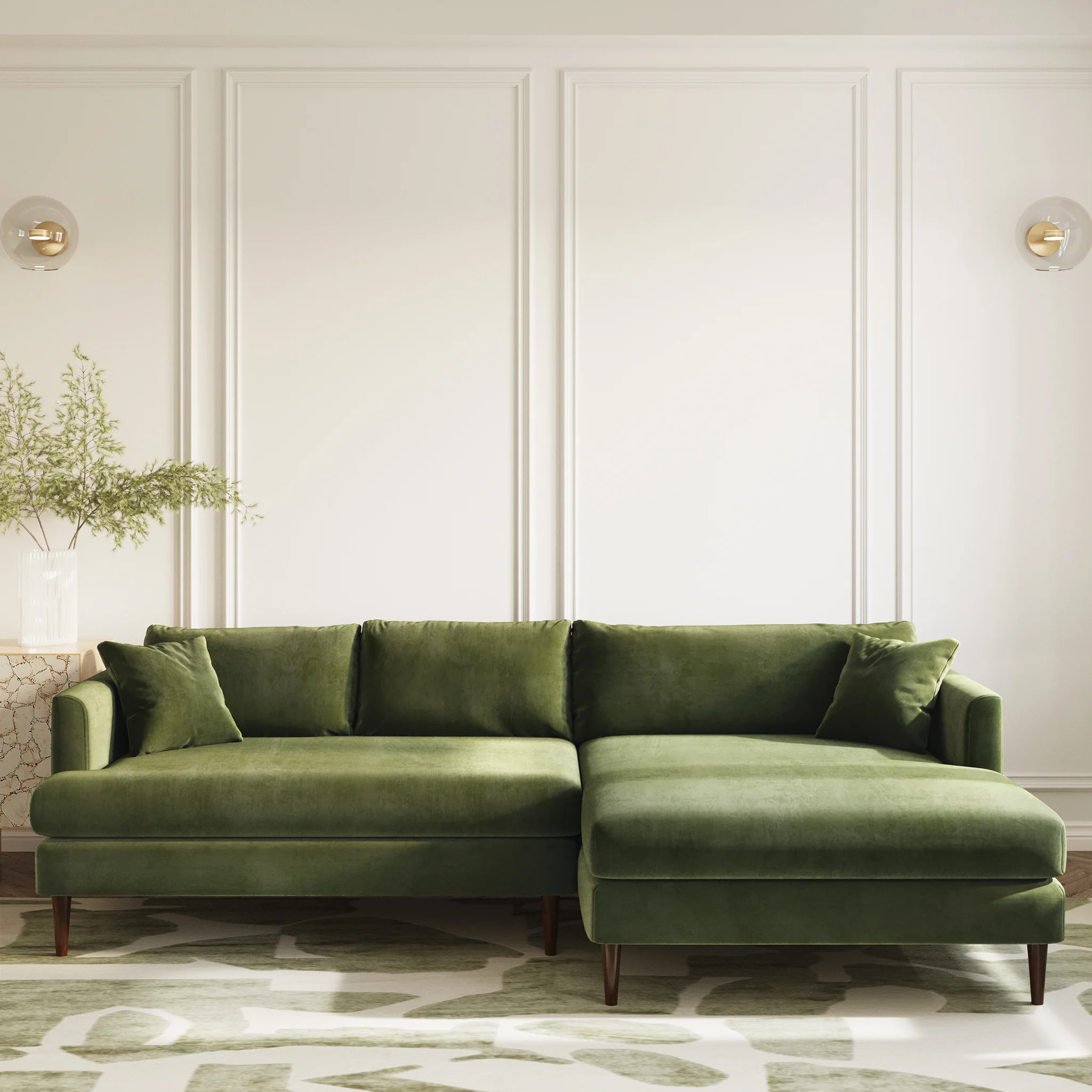 Lucerne Right-Facing Sectional with Extra-Wide Chaise | Distressed Green Velvet - Image 2