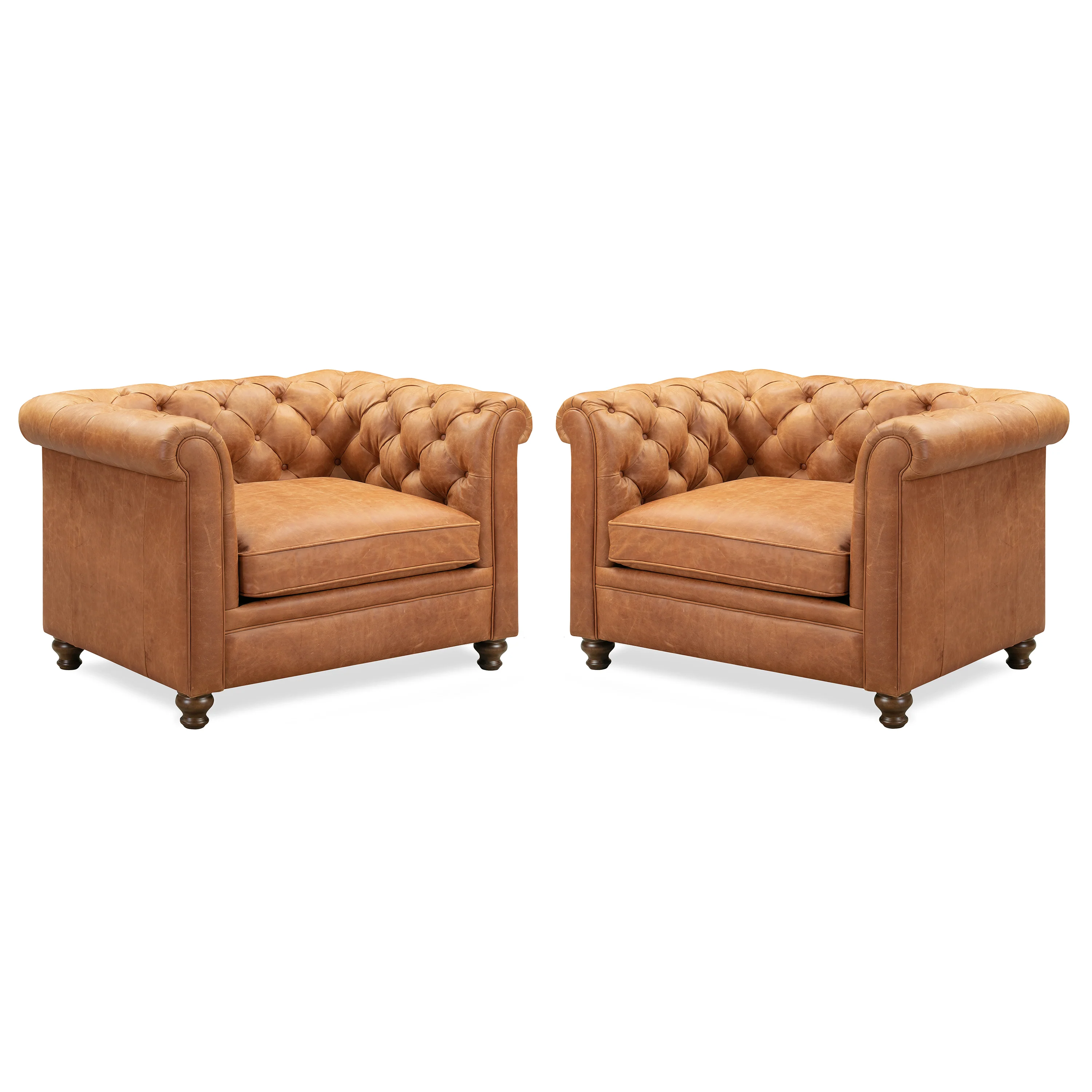 Lyon Leather Lounge Chair | Cognac Tan | Set of 2 - Image 4