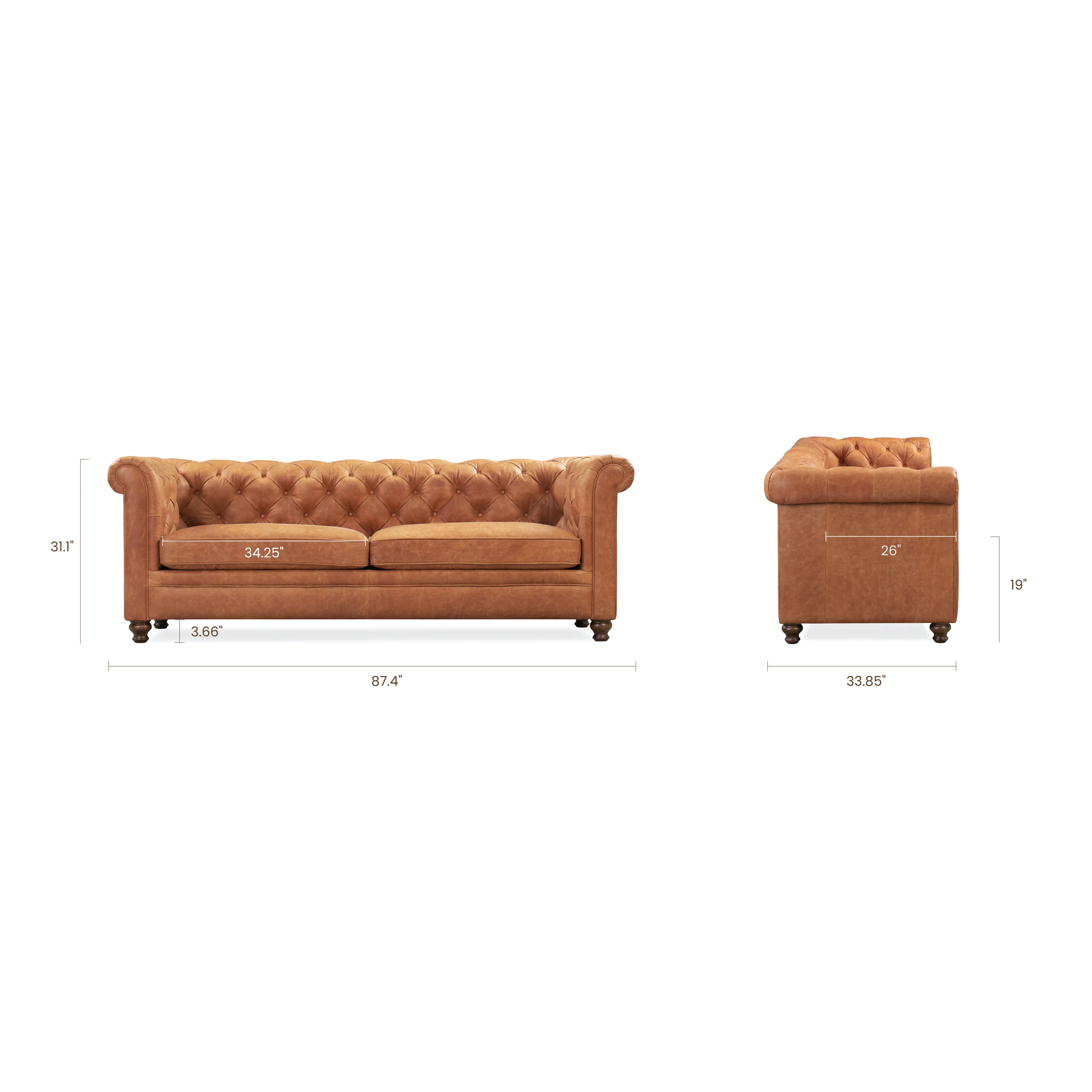 Lyon 87.4" Leather Sofa | Cognac Tan - Image 14