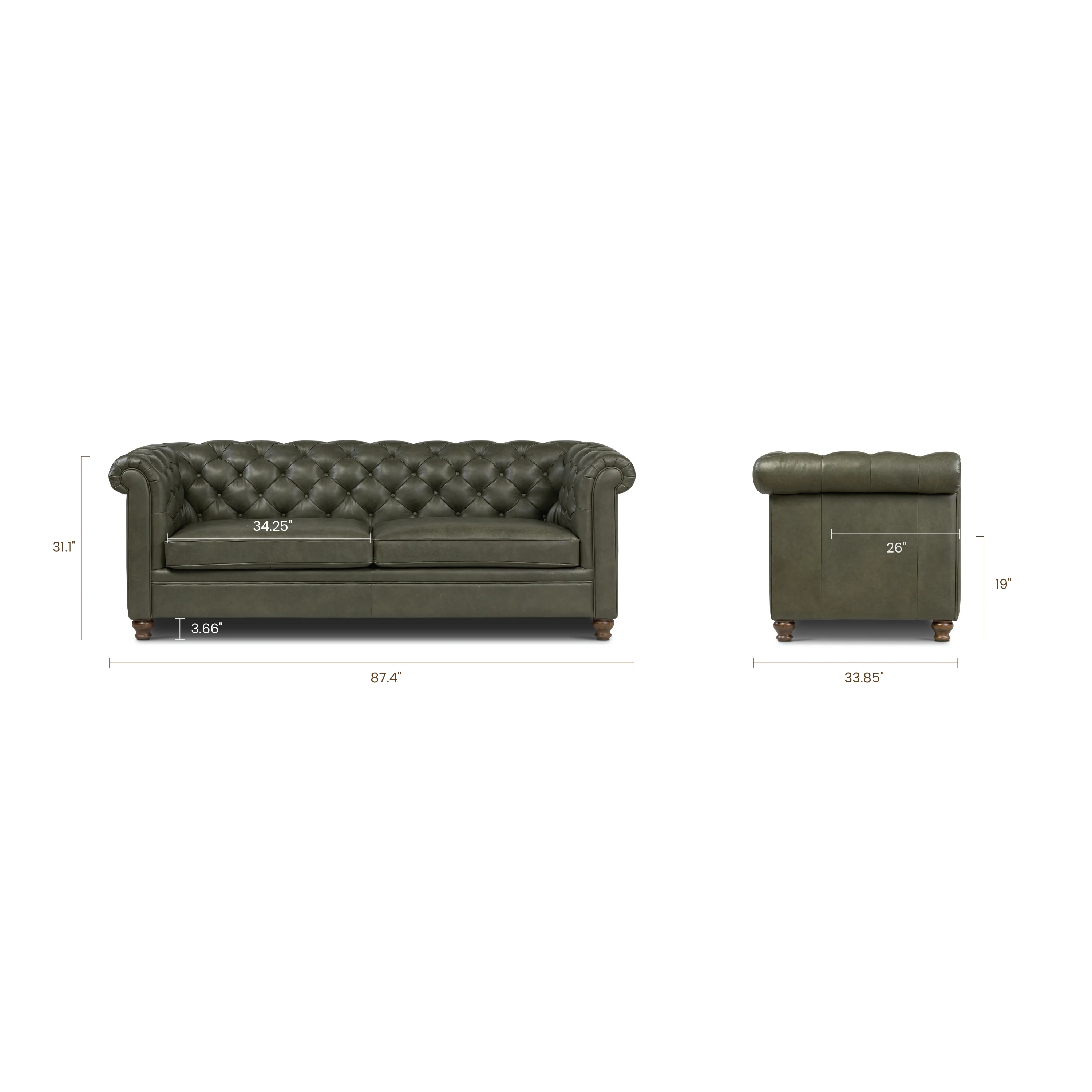 Lyon 87.4" Leather Sofa | Olivine Green - Image 14