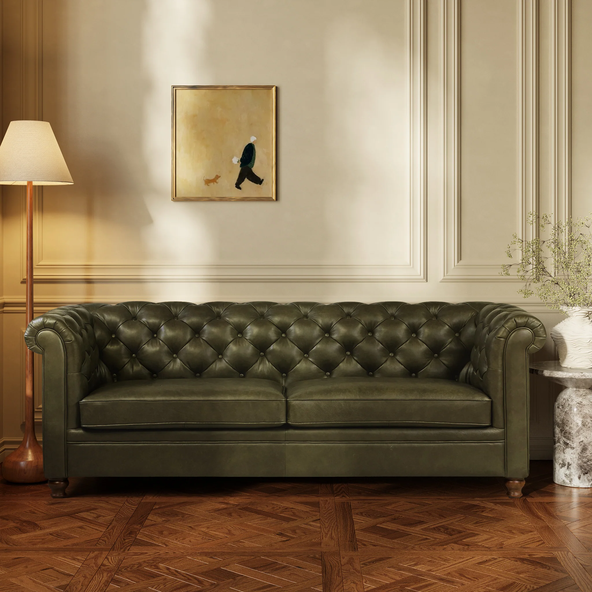 Lyon 87.4" Leather Sofa | Olivine Green - Image 2