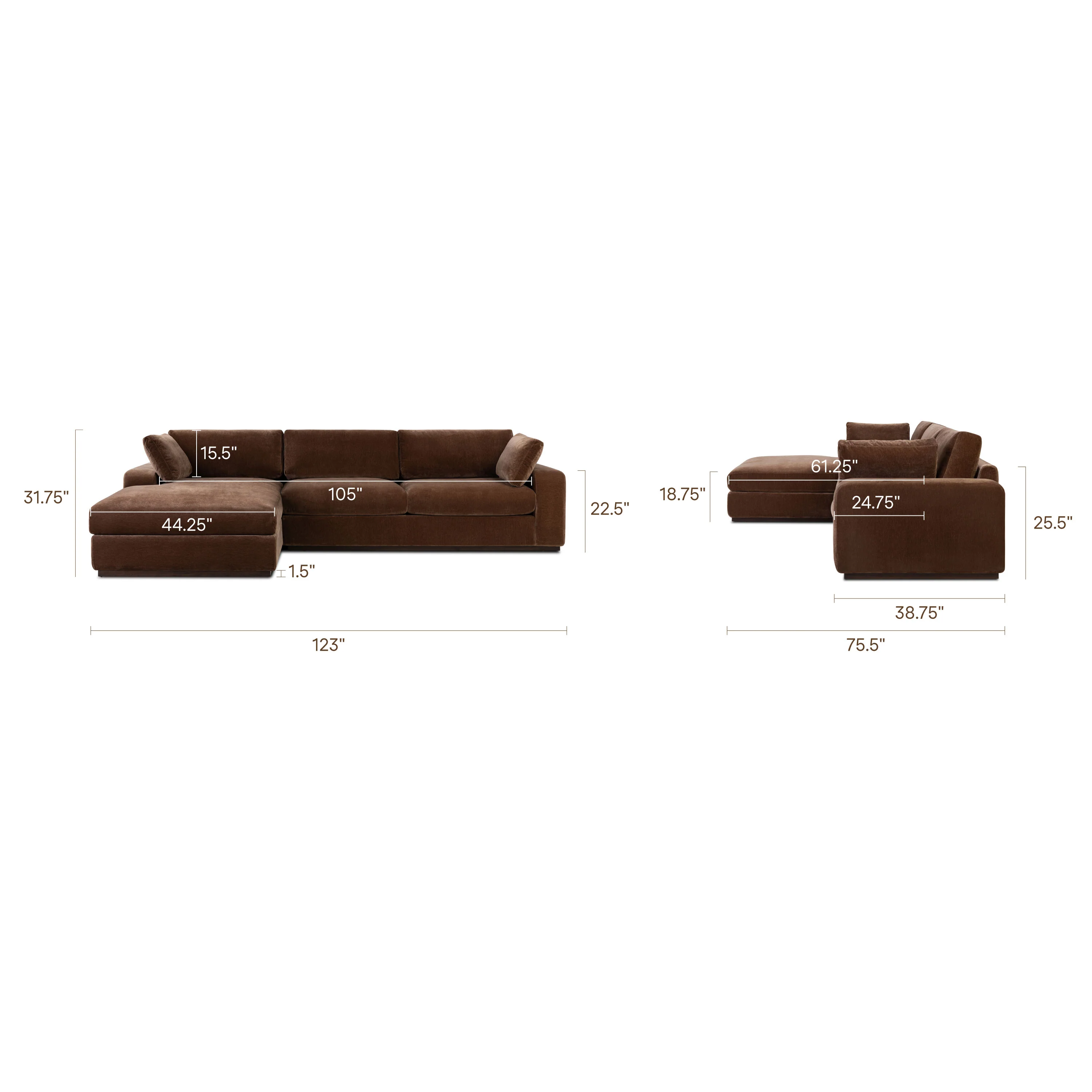 Malaga Left-Facing Sectional Sofa | Bronzer Brown - Image 18