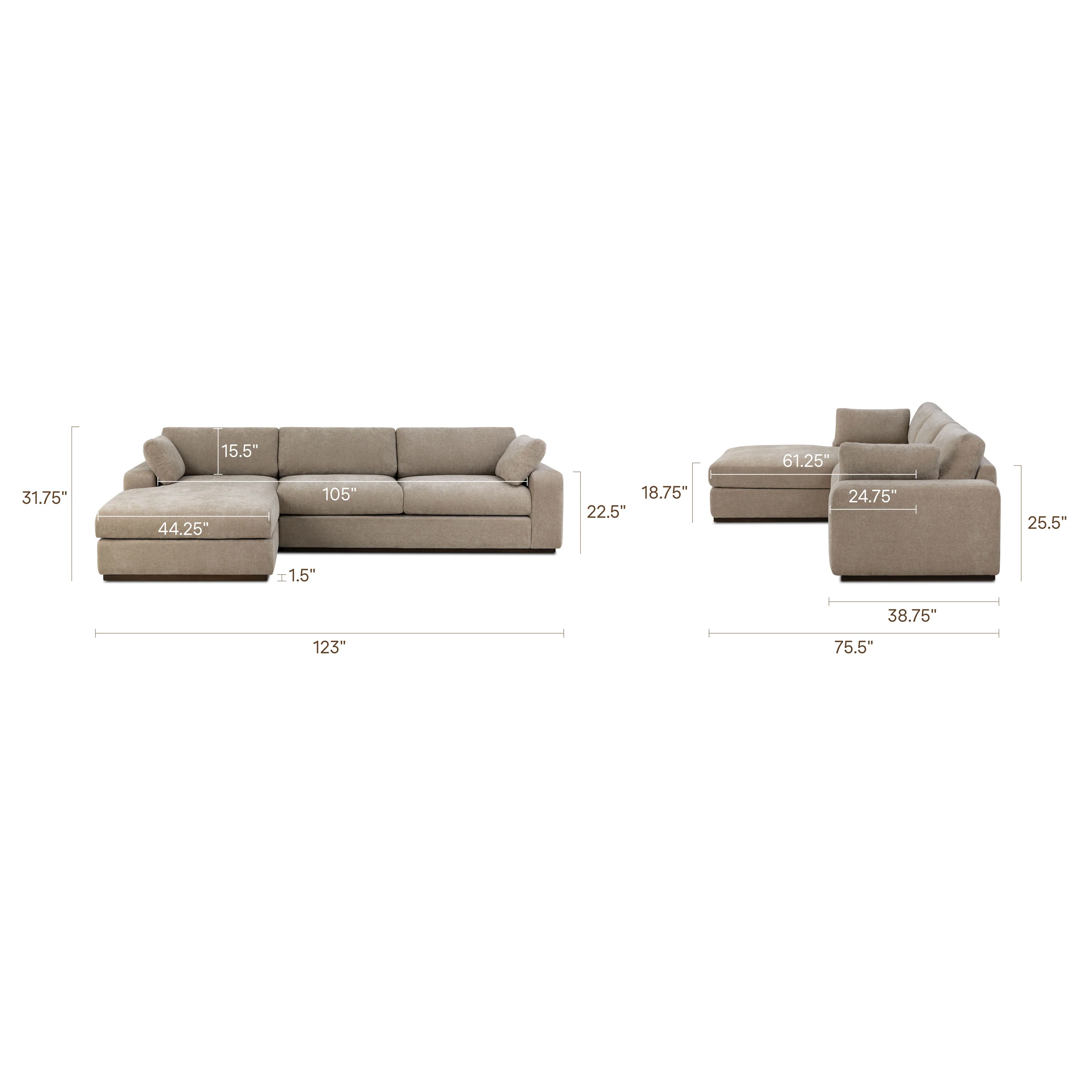 Malaga Left-Facing Sectional Sofa | Drift Brown - Image 18