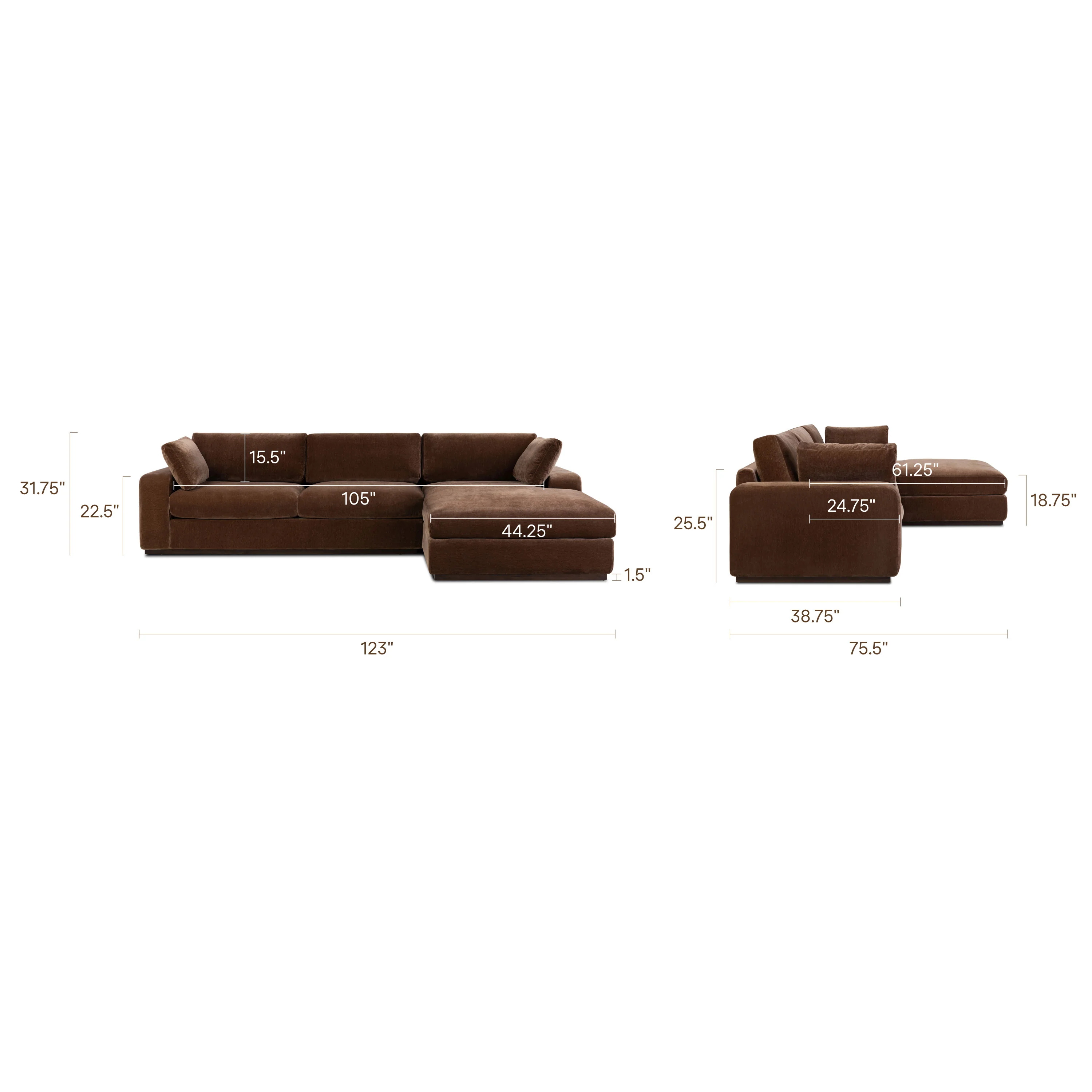 Malaga Right-Facing Sectional Sofa | Bronzer Brown - Image 17