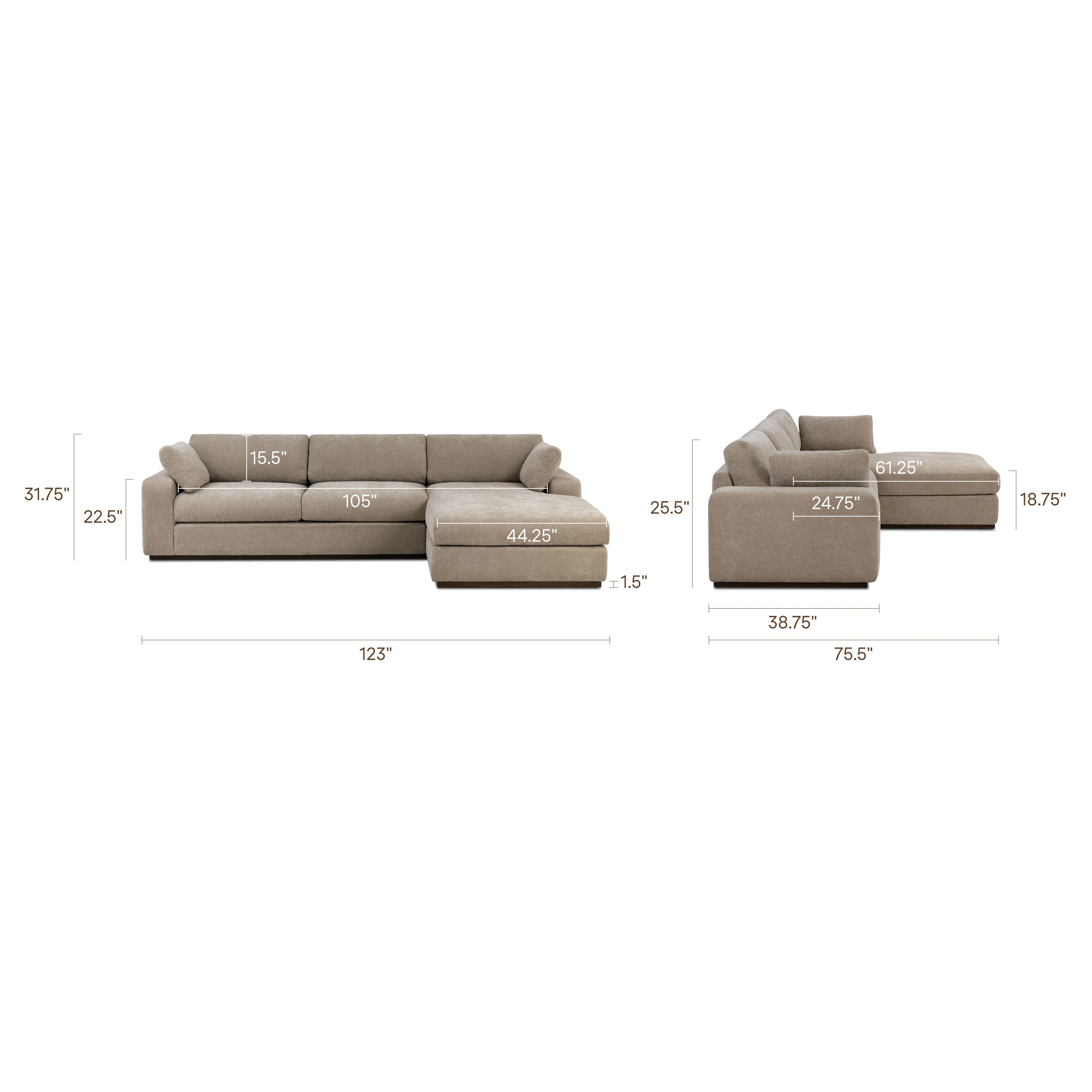 Malaga Right-Facing Sectional Sofa | Drift Brown - Image 18