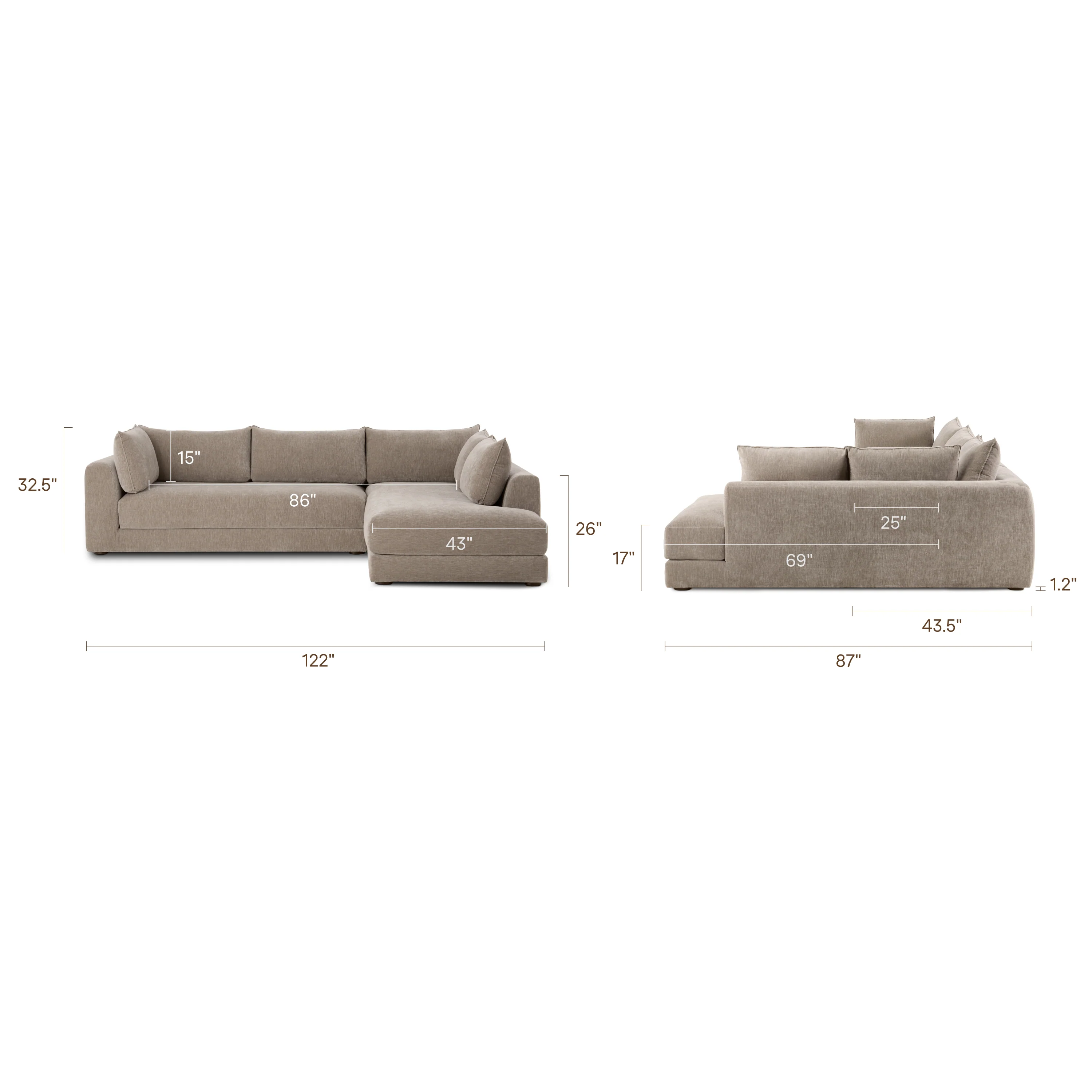 Marcel Right-Facing Corner Sectional | Taupe Brown - Image 21