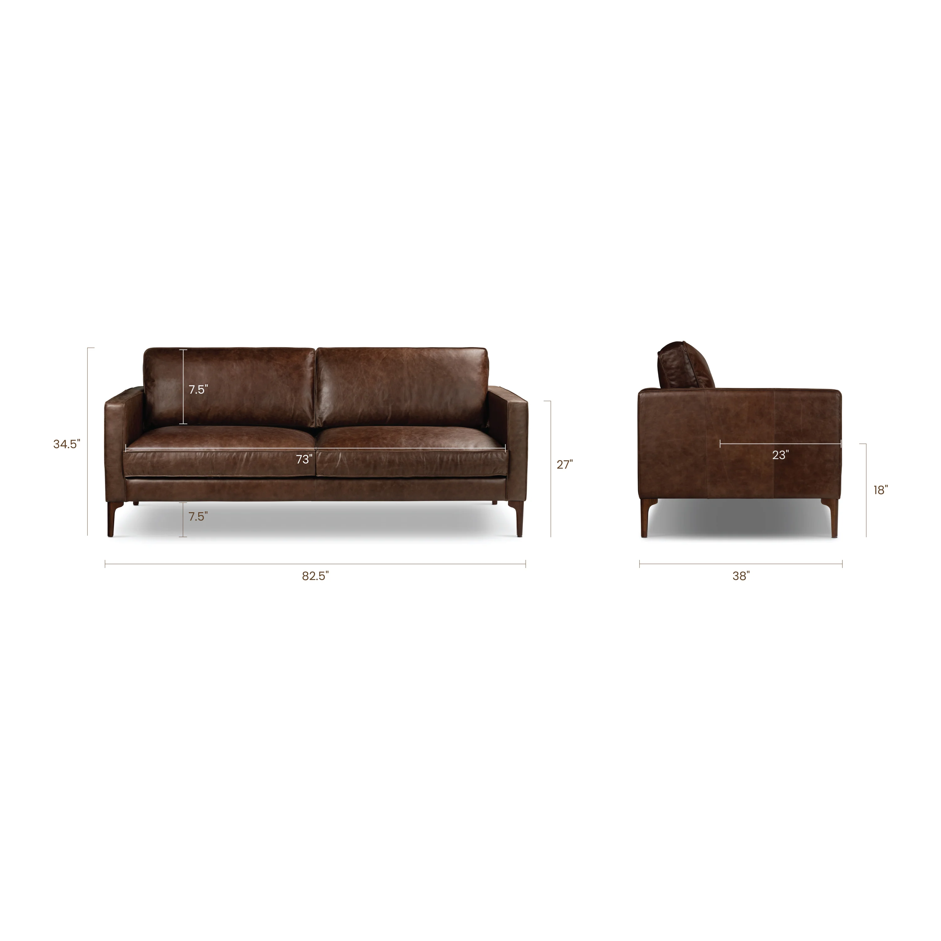 Mateo 82.5" Leather Sofa | Chocolate Brown - Image 15