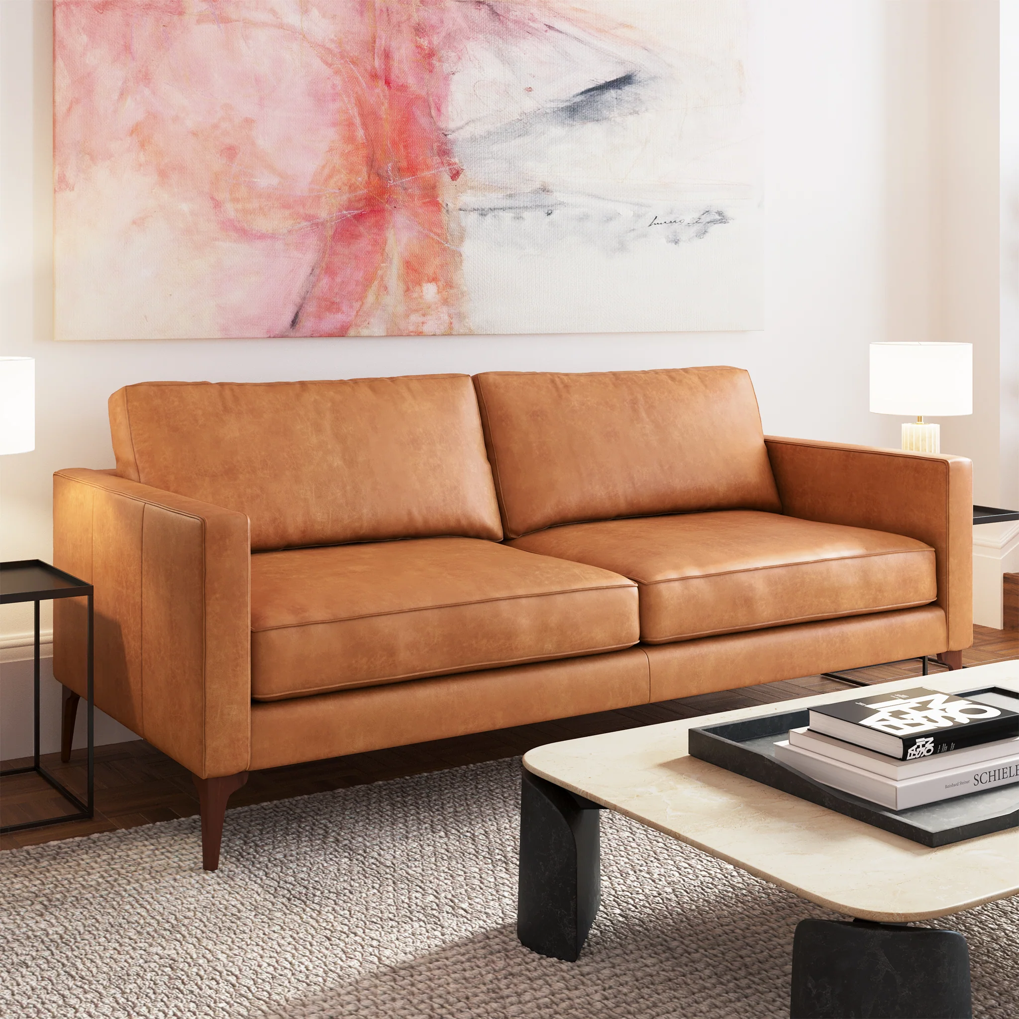 Mateo 82.5" Leather Sofa | Cognac Tan - Image 3