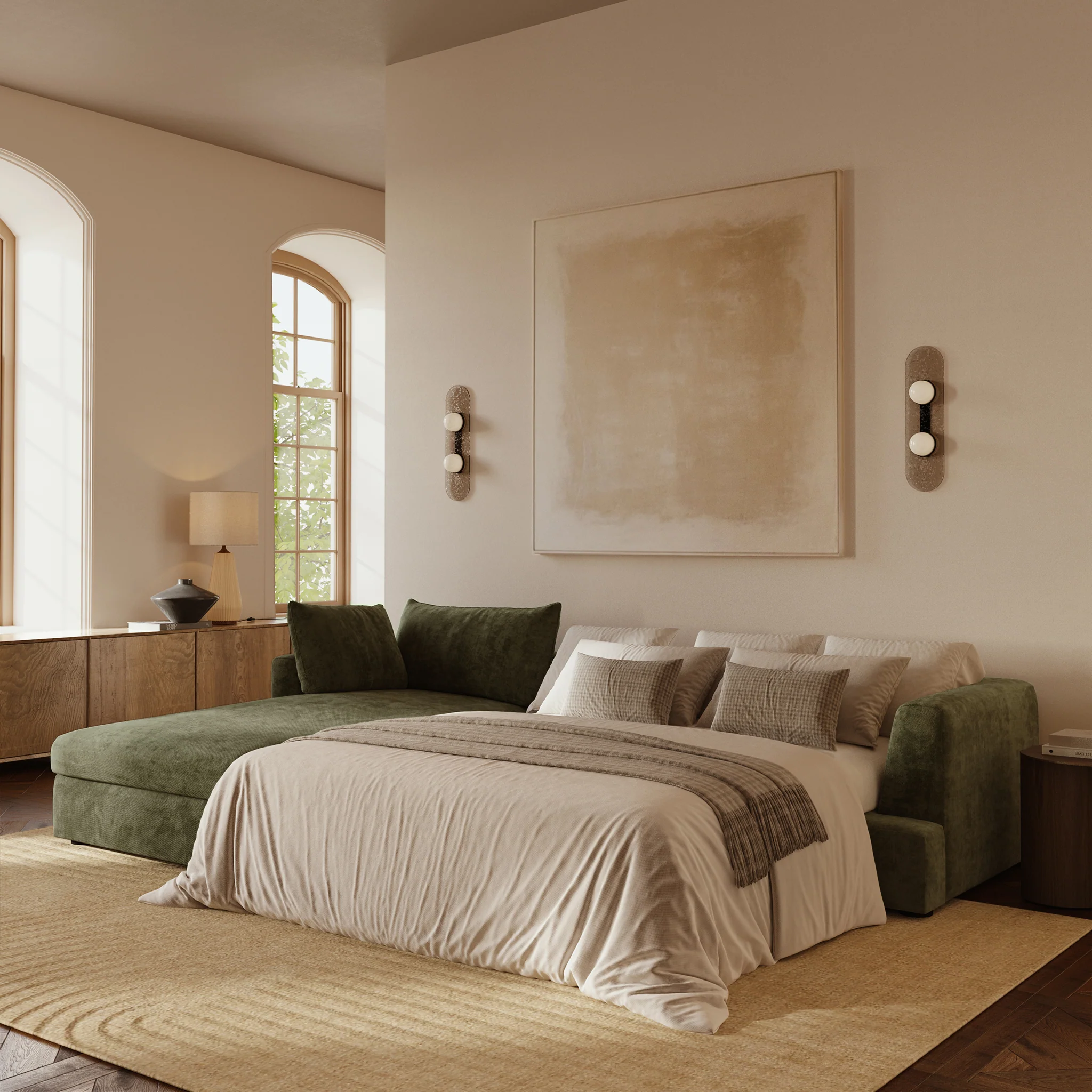 Milo Left-Facing Sleeper Sectional | Sagano Green - Image 4