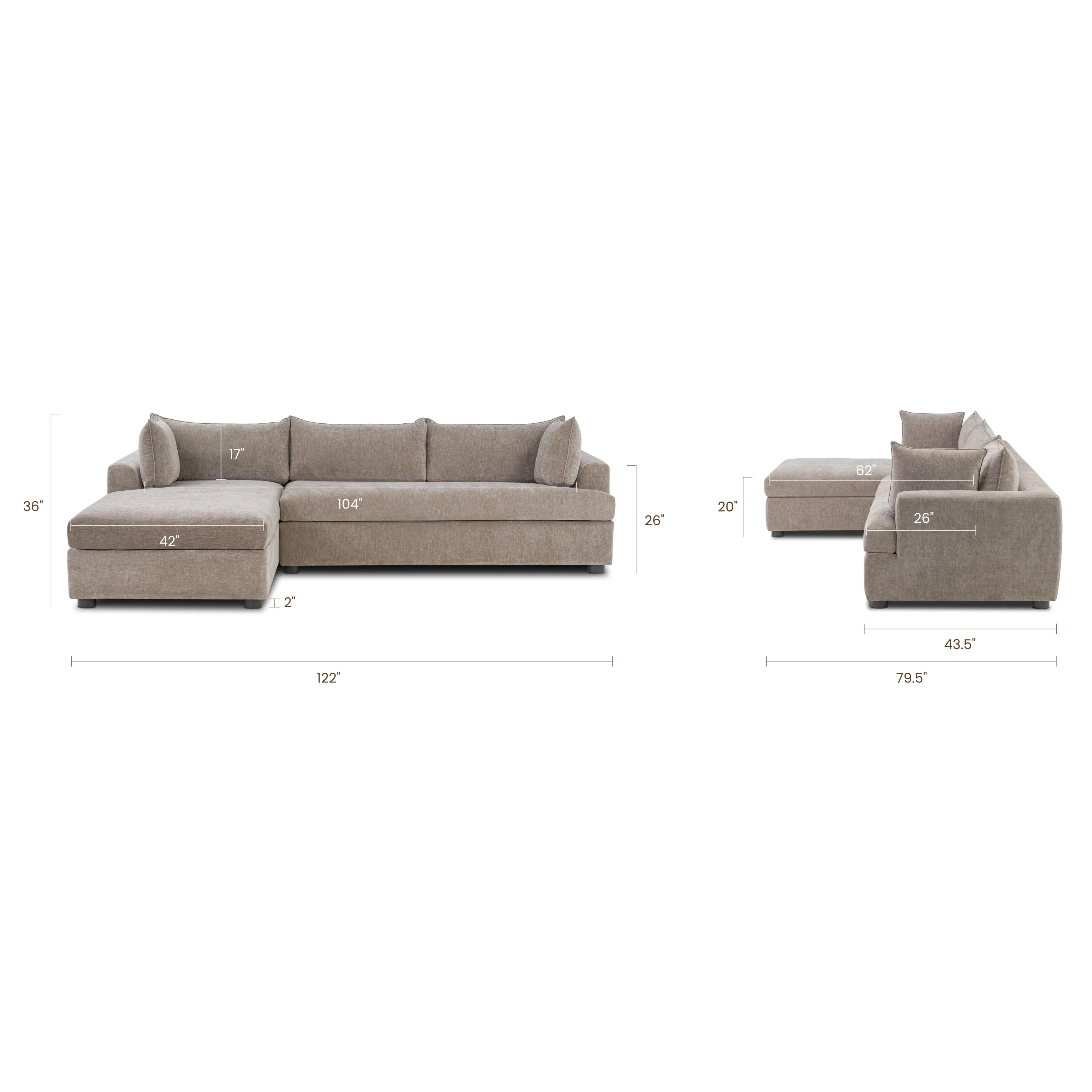 Milo Left-Facing Sleeper Sectional | Taupe Brown - Image 21