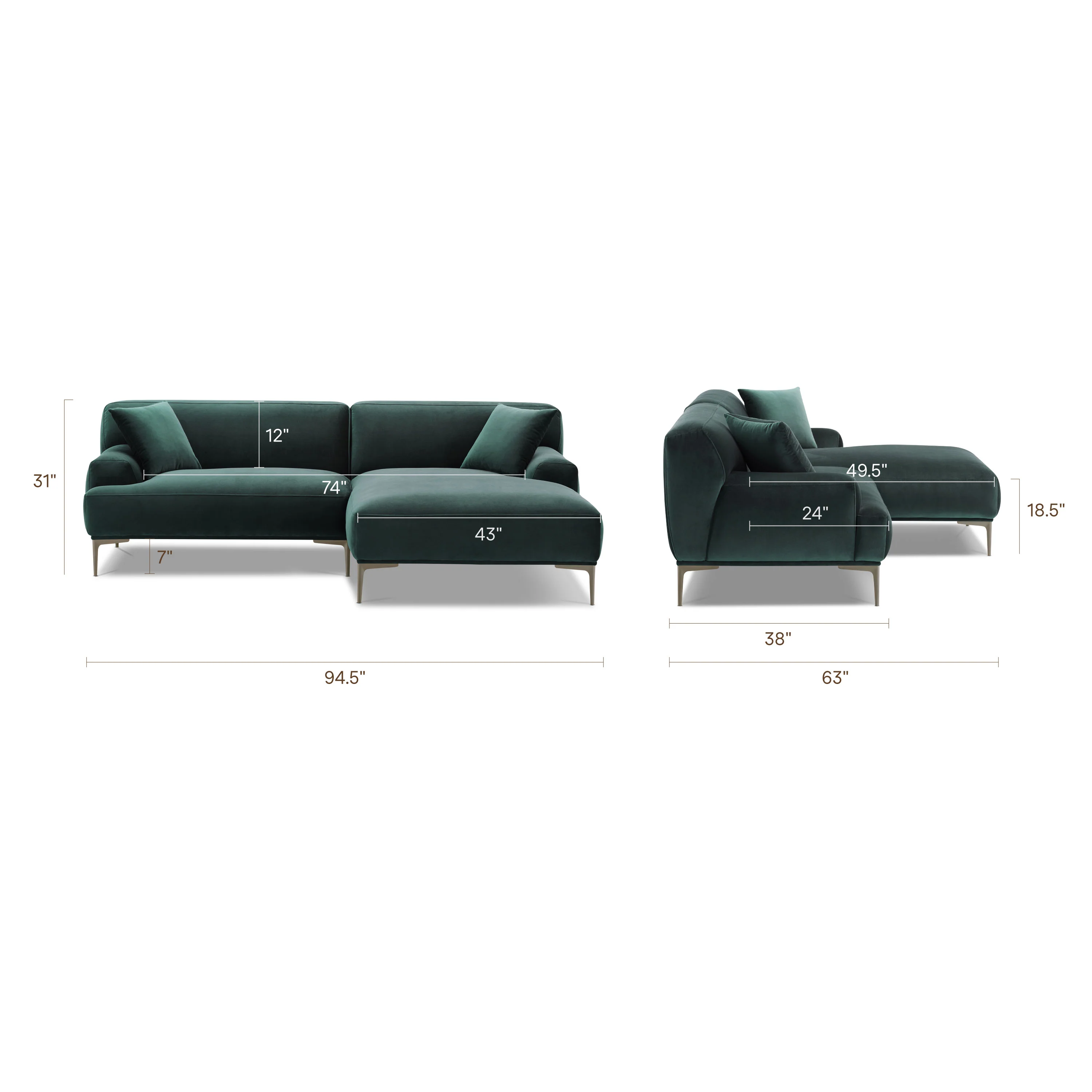 Mineta Right-Facing Sectional | Amalfi Blue - Image 14