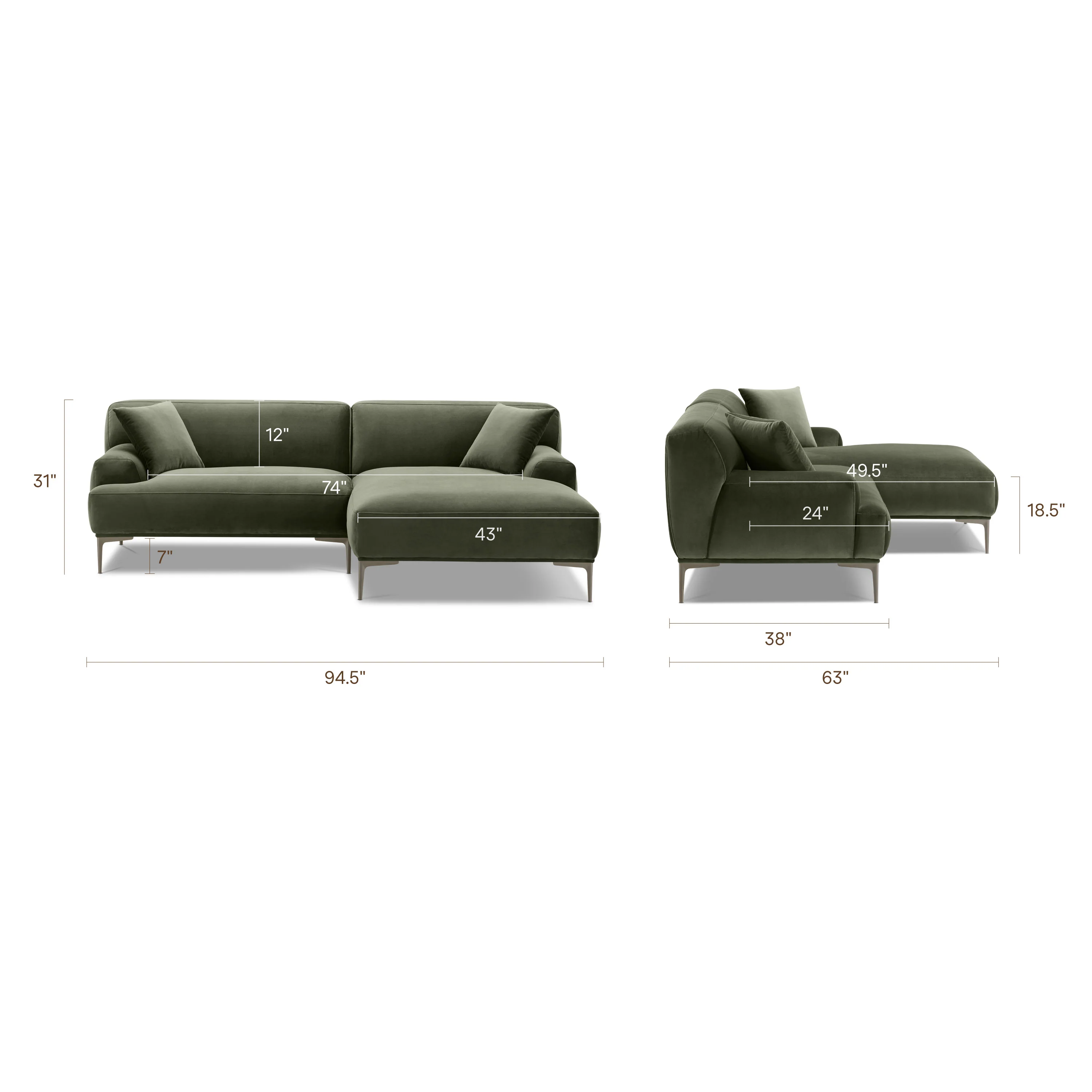Mineta Right-Facing Sectional | Calabria Green - Image 14