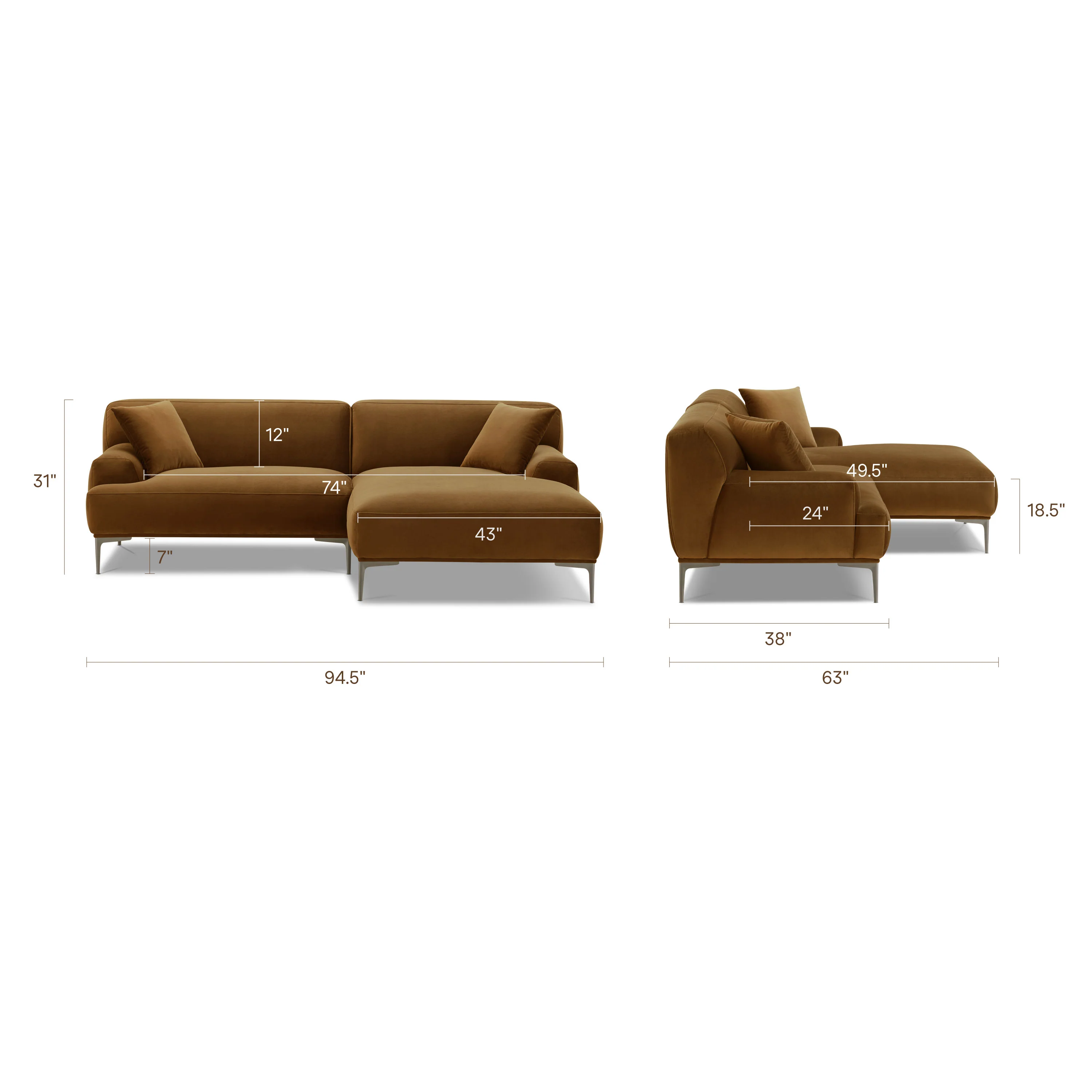 Mineta Right-Facing Sectional | Ginger Brown - Image 15