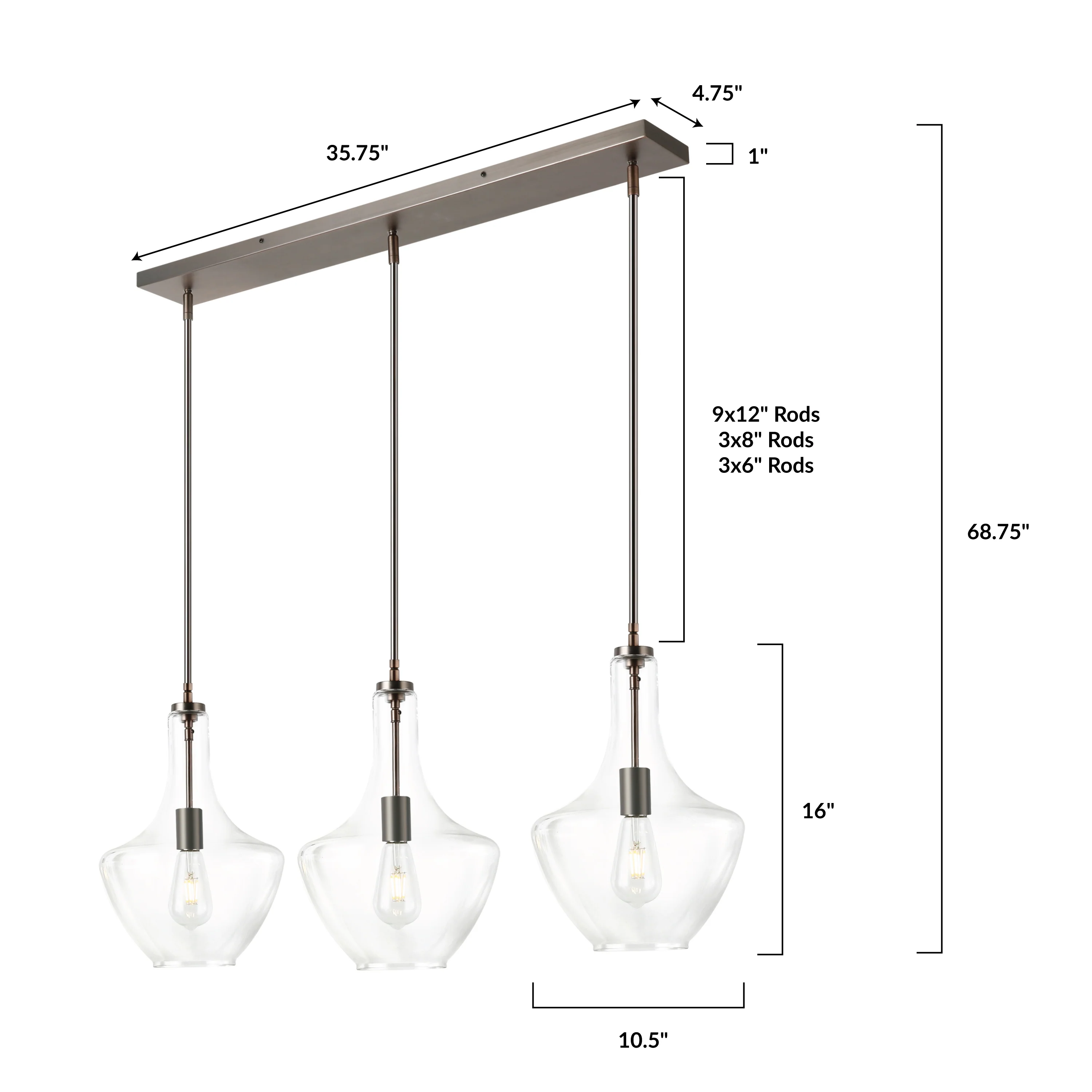Modena 3-Light Island Light | Modern Bronze/Clear - Image 15