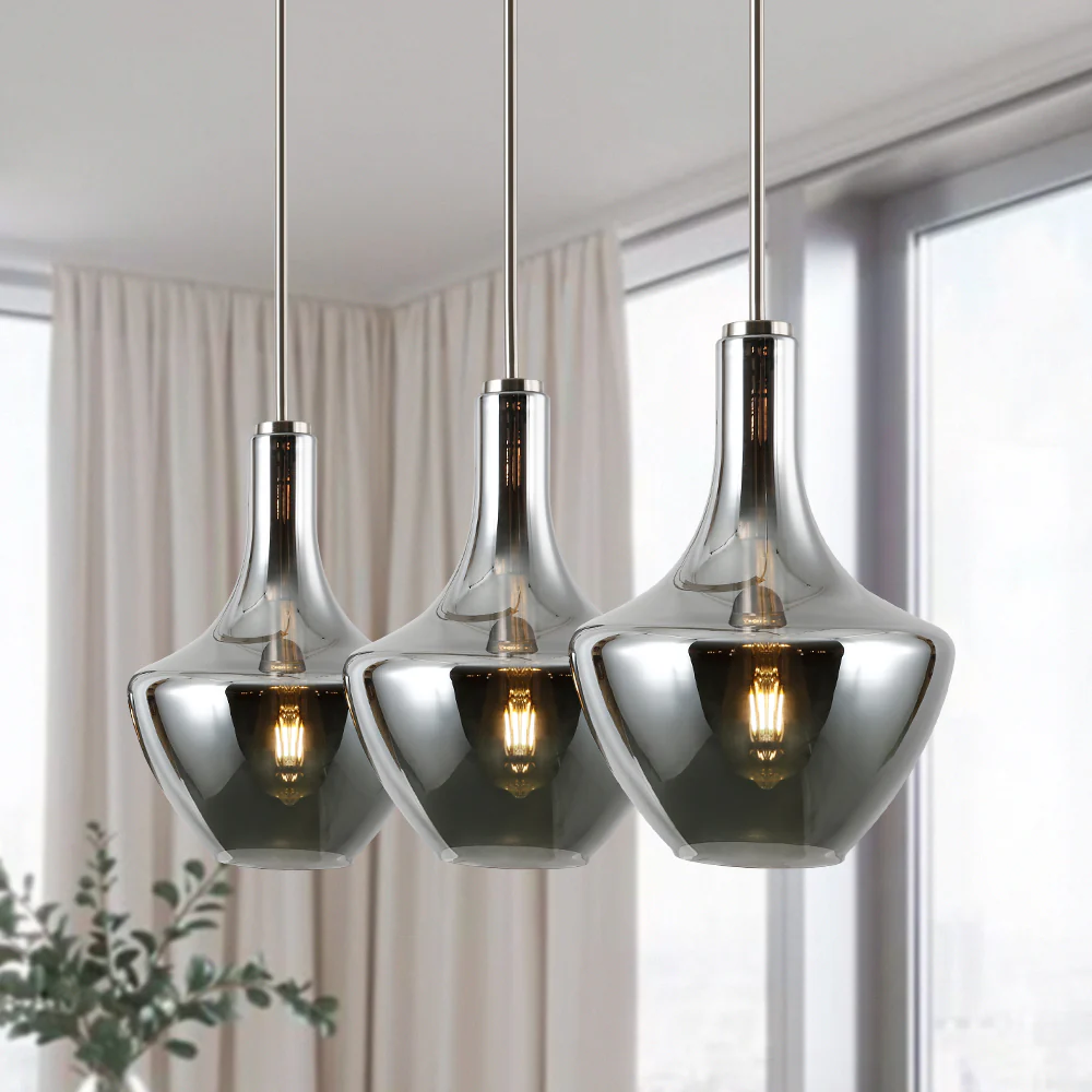 Modena 3-Light Island Light | Satin Nickel/Smokey - Image 2