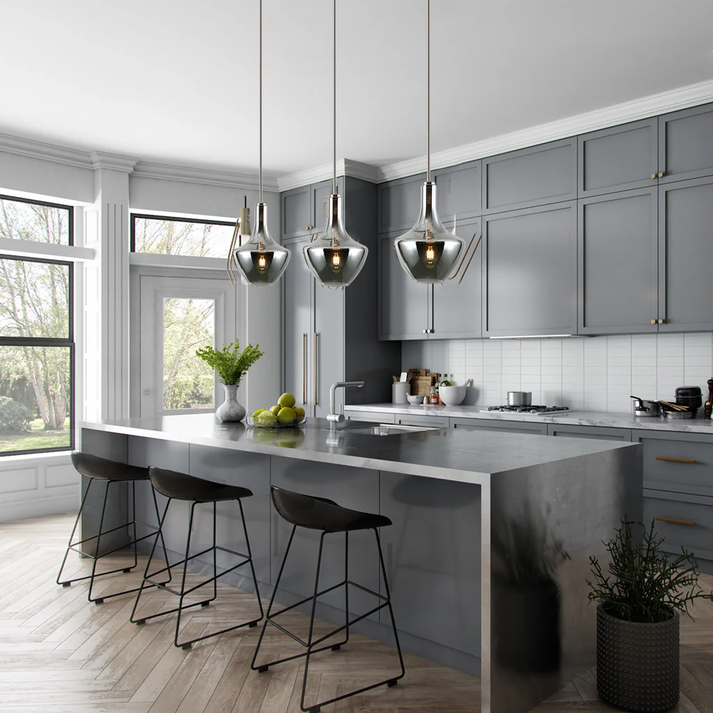 Modena 3-Light Island Light | Satin Nickel/Smokey - Image 3