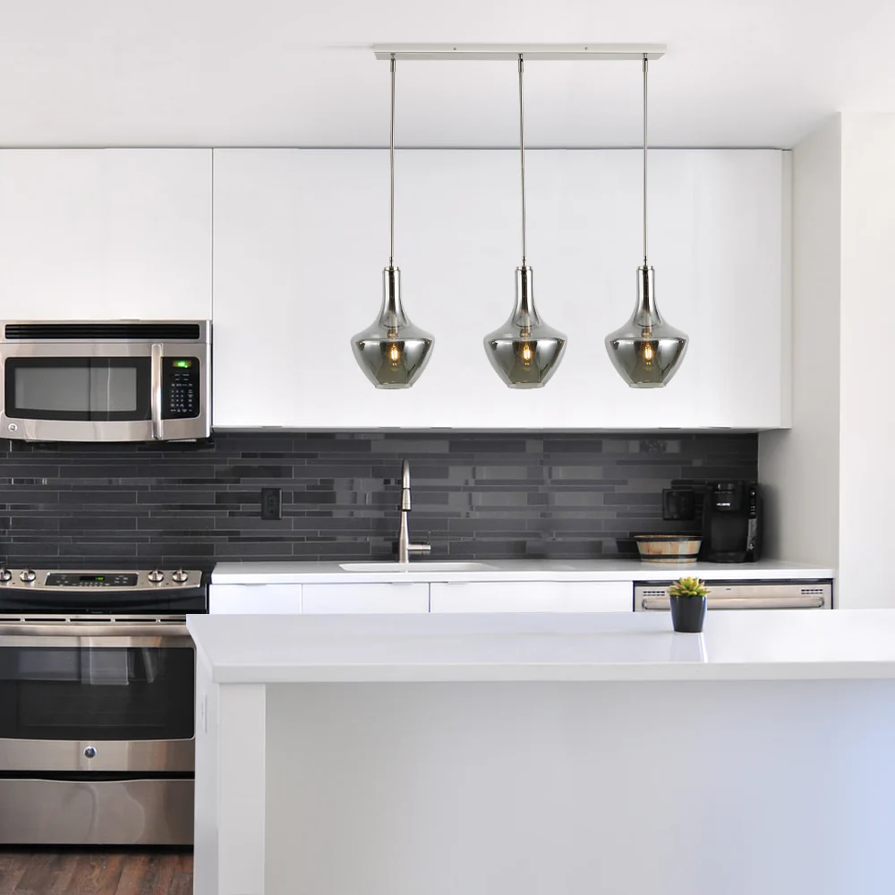 Modena 3-Light Island Light | Satin Nickel/Smokey - Image 6