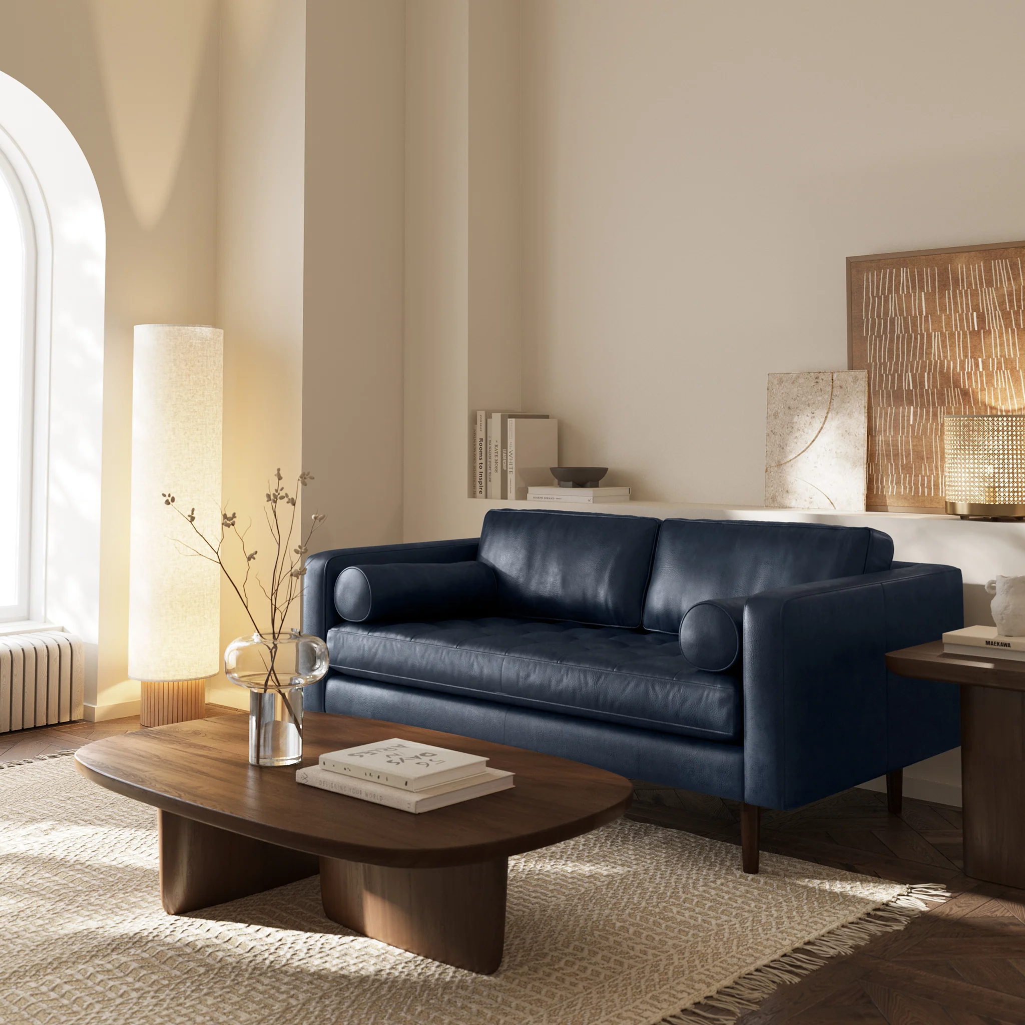 Napa 72" Leather Apartment Sofa | Midnight Blue - Image 3