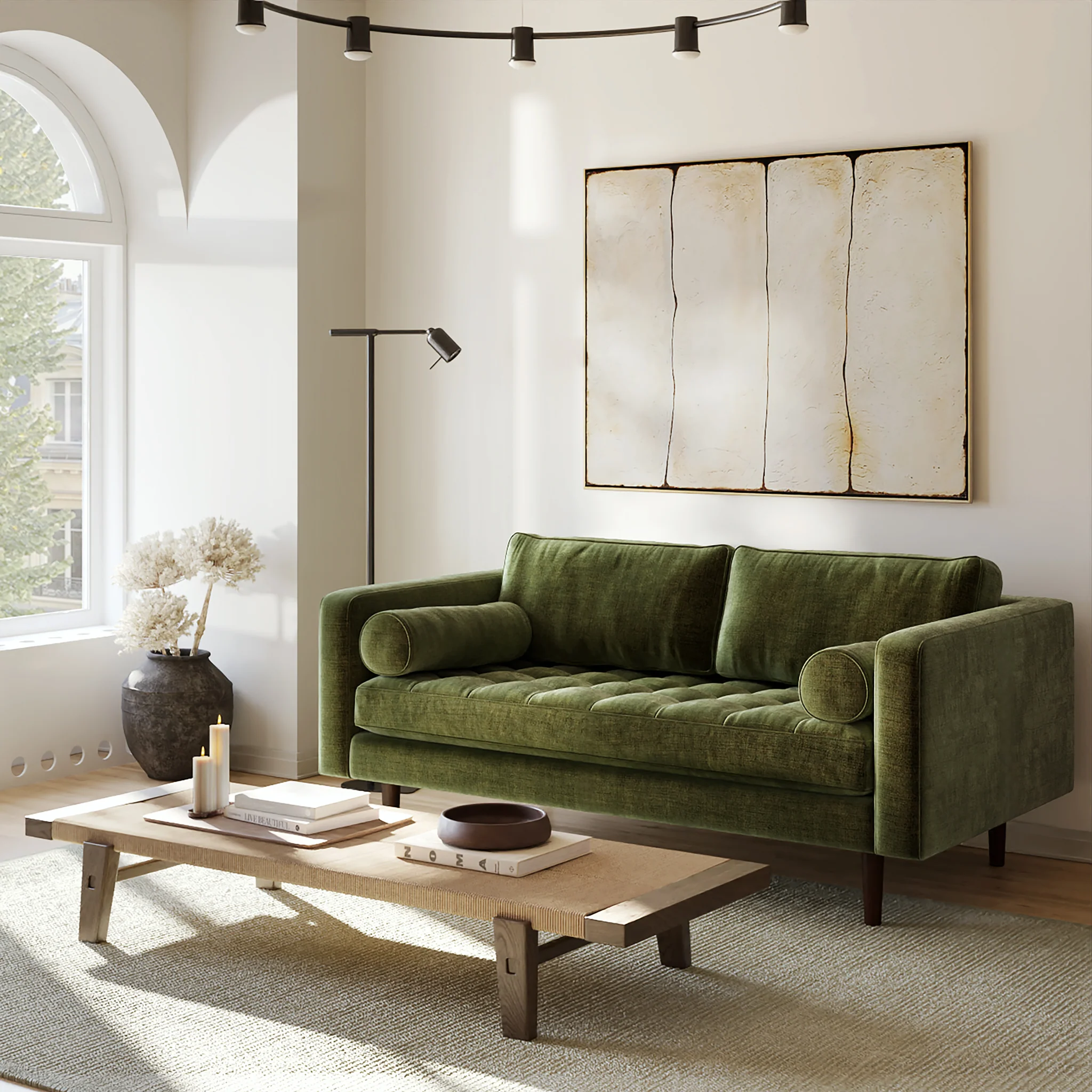 Napa 72" Velvet Apartment Sofa | Distressed Green Velvet - Image 3