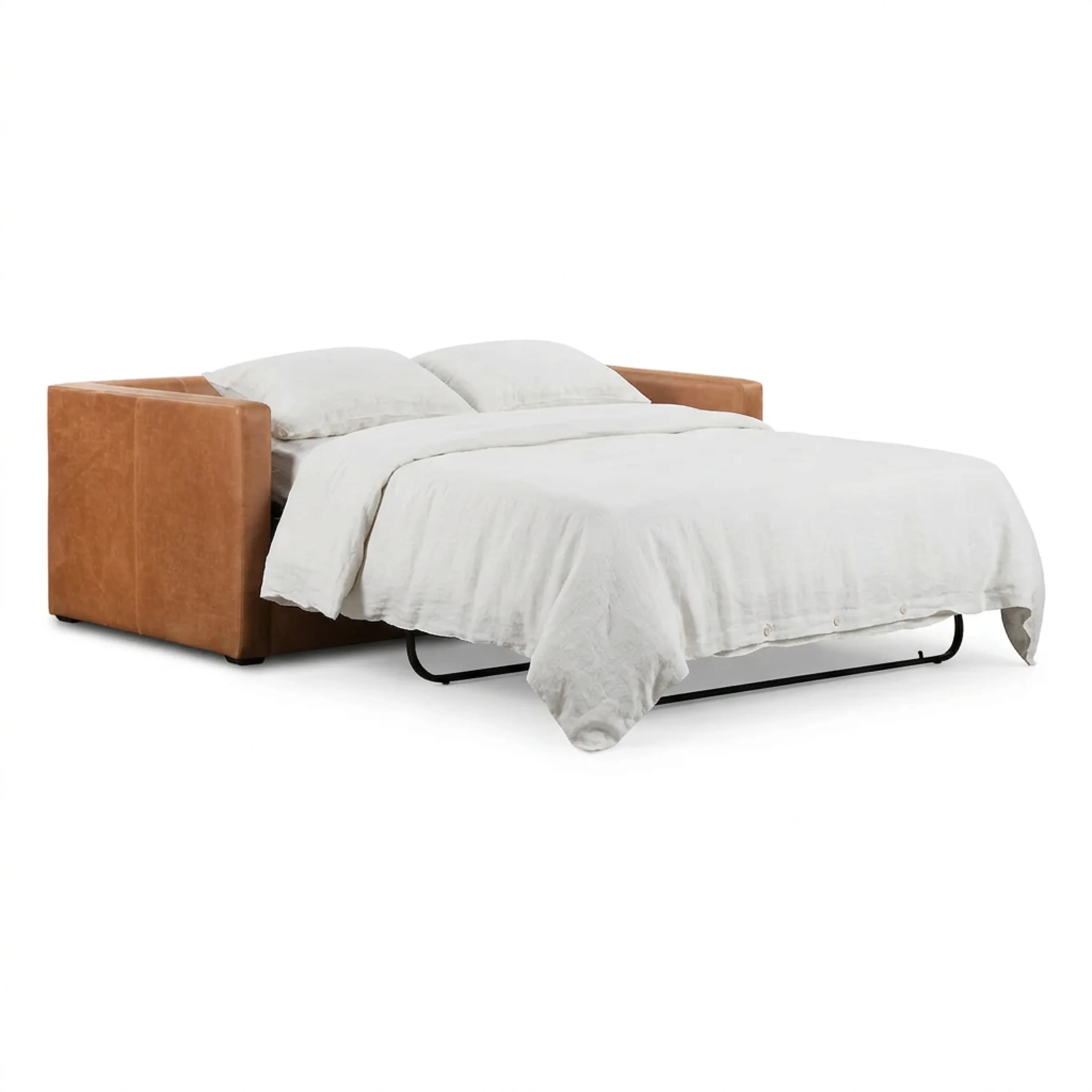 Napa 82" Leather Pull-Out Convertible Sleeper Sofa | Cognac Tan - Image 13