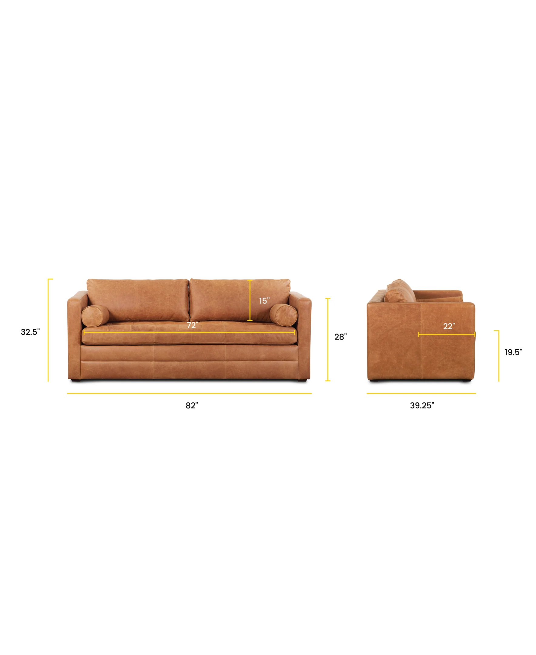 Napa 82" Leather Pull-Out Convertible Sleeper Sofa | Cognac Tan - Image 21