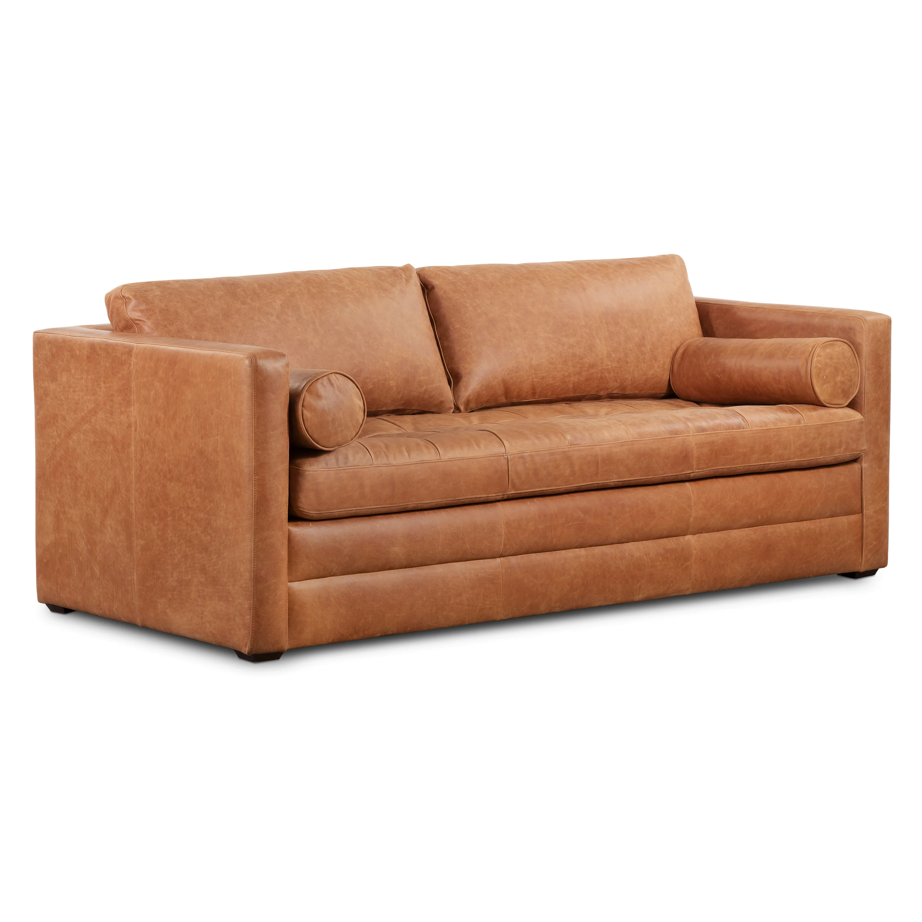 Napa 82" Leather Pull-Out Convertible Sleeper Sofa | Cognac Tan - Image 6