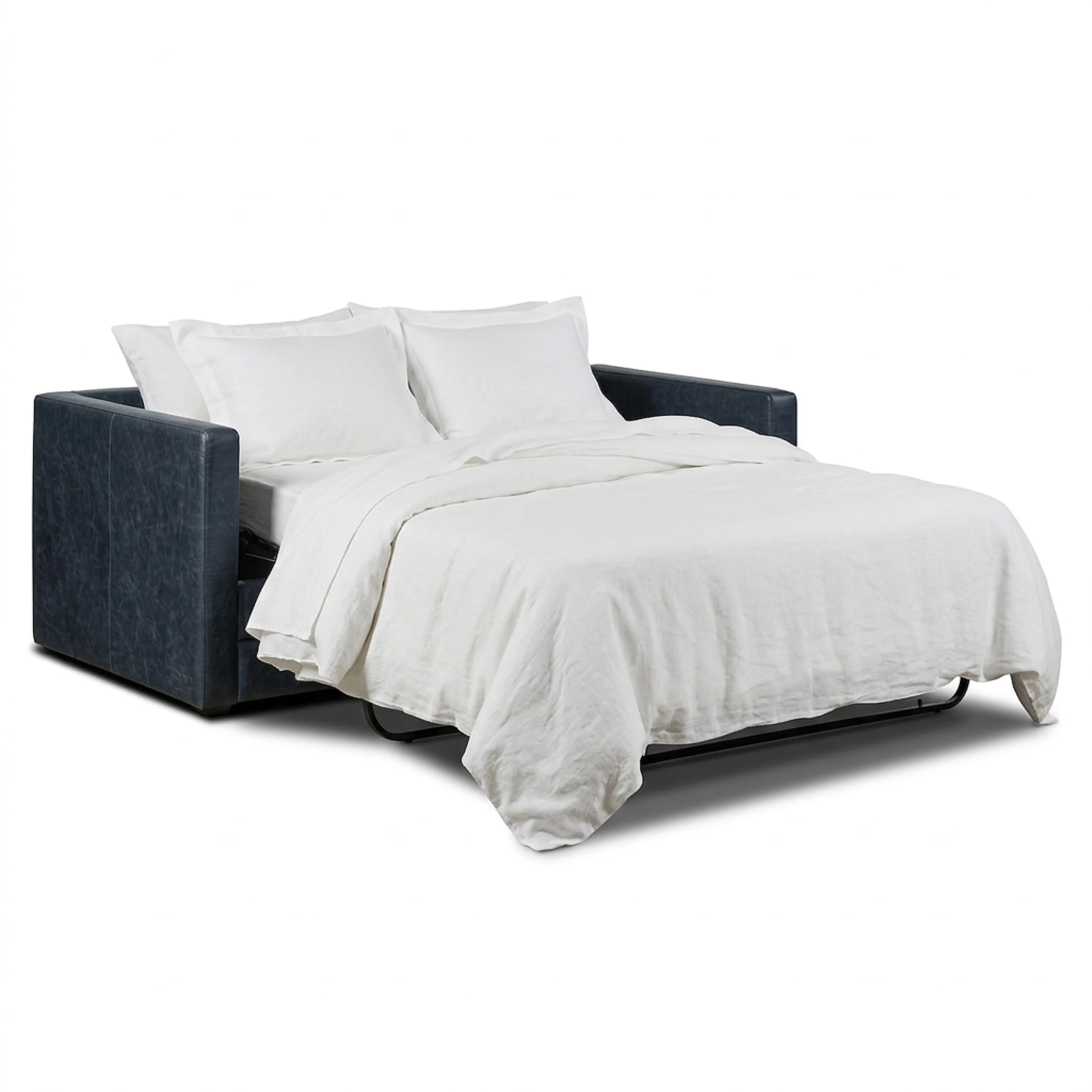 Napa 82" Leather Pull-Out Convertible Sleeper Sofa | Nightfall Blue - Image 13