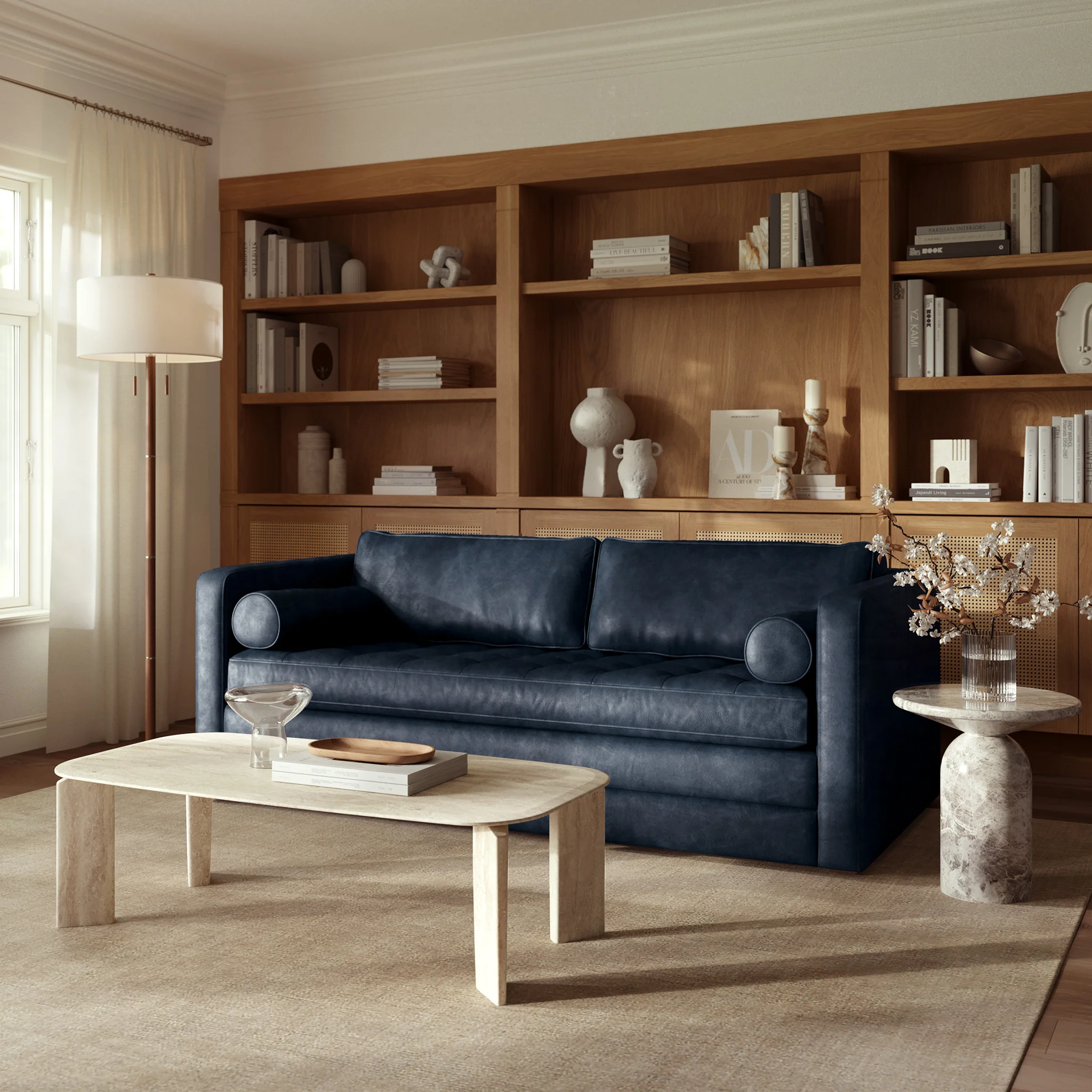 Napa 82" Leather Pull-Out Convertible Sleeper Sofa | Nightfall Blue - Image 3