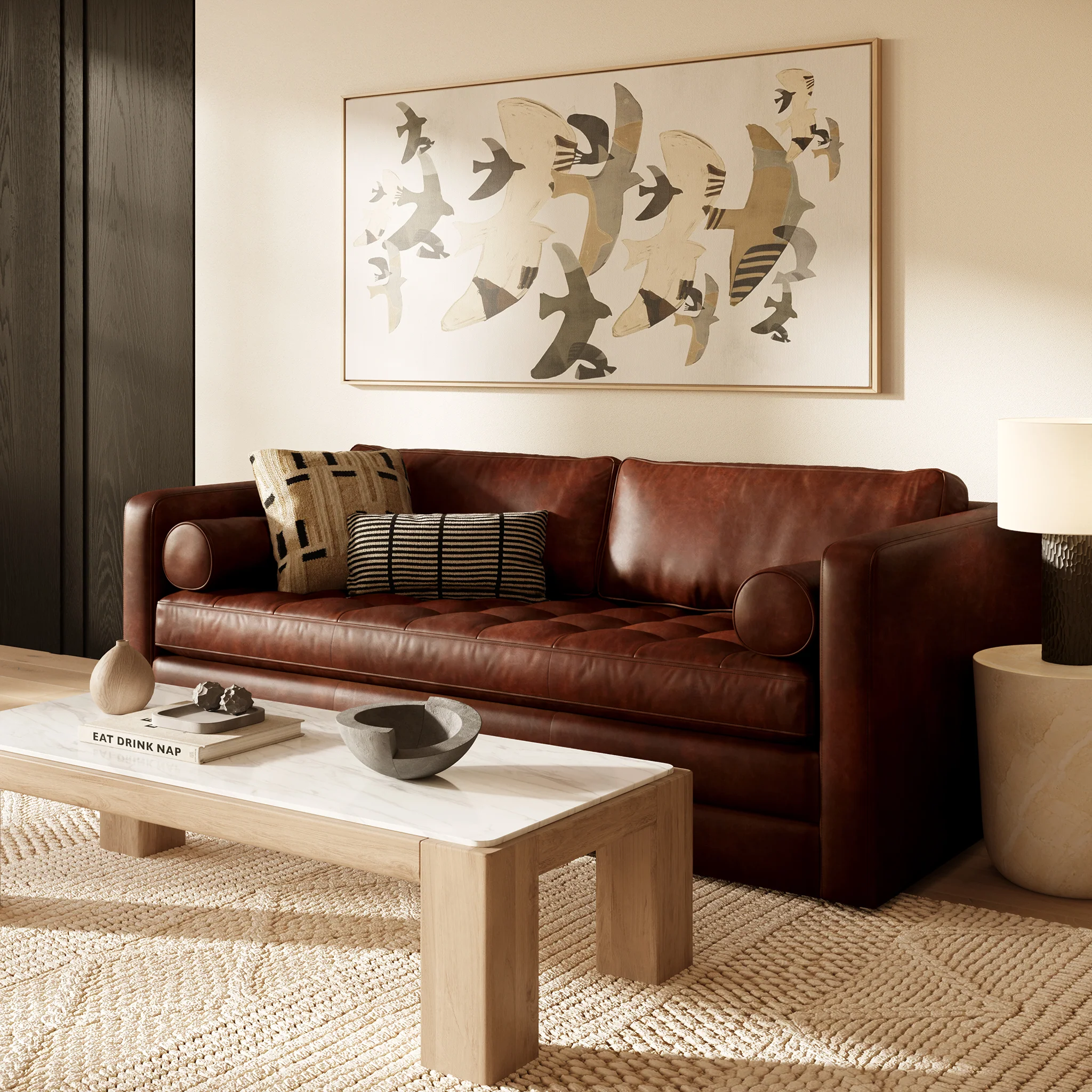 Napa 82" Leather Pull-Out Convertible Sleeper Sofa | Oscuro Brown - Image 3