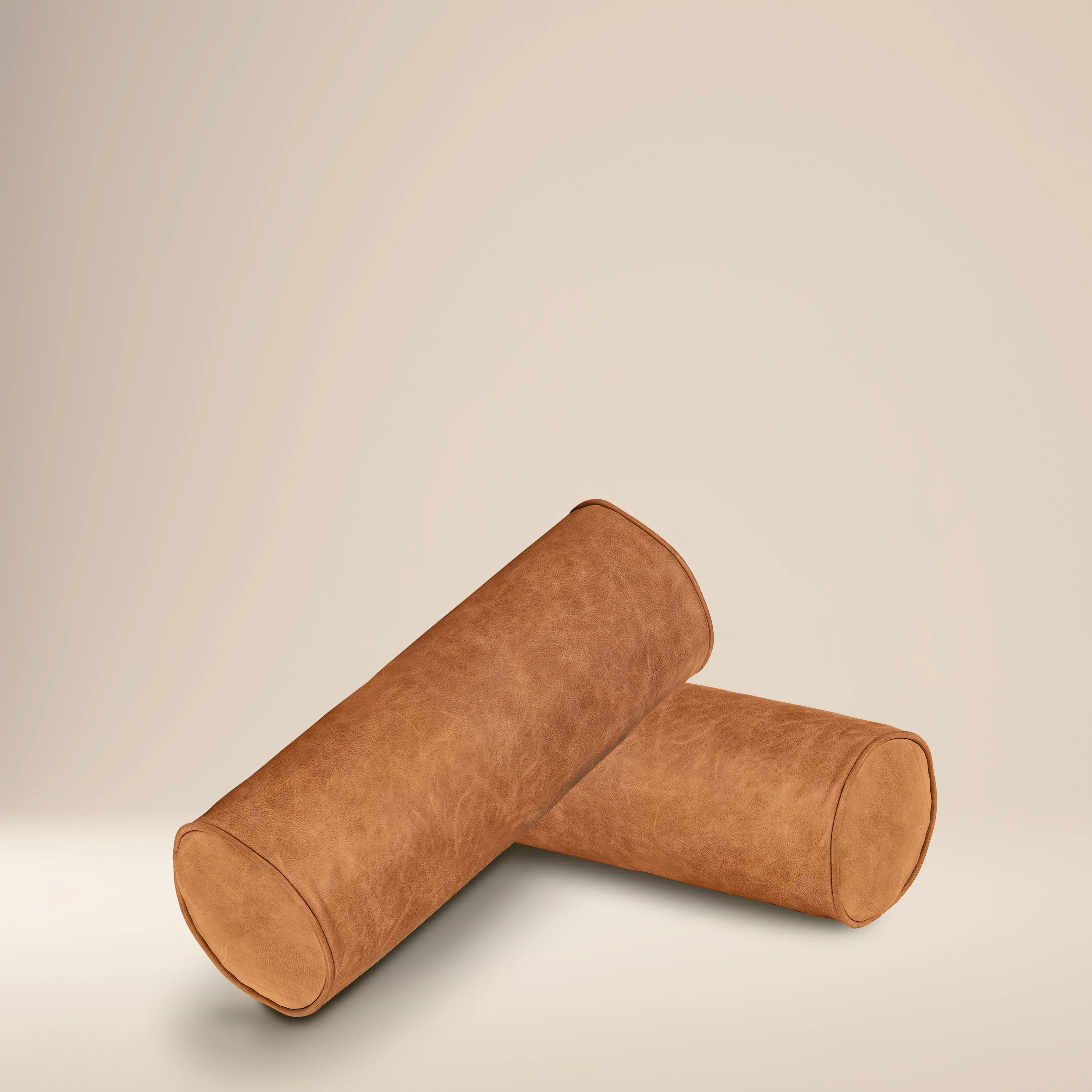 Napa Leather Bolster Pillow Set | Cognac Tan